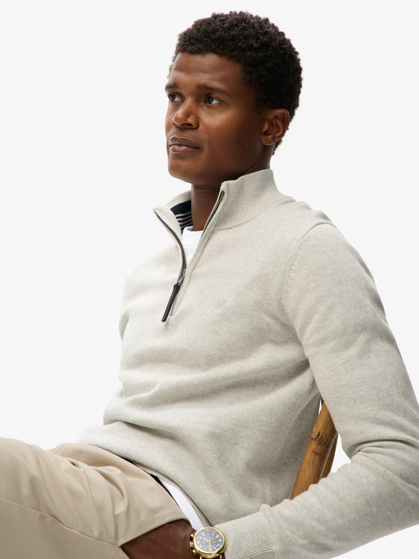 Image 5 of 5 of Superdry Essentials Cotton Knitted Quarter Zip Jumper - Cream
