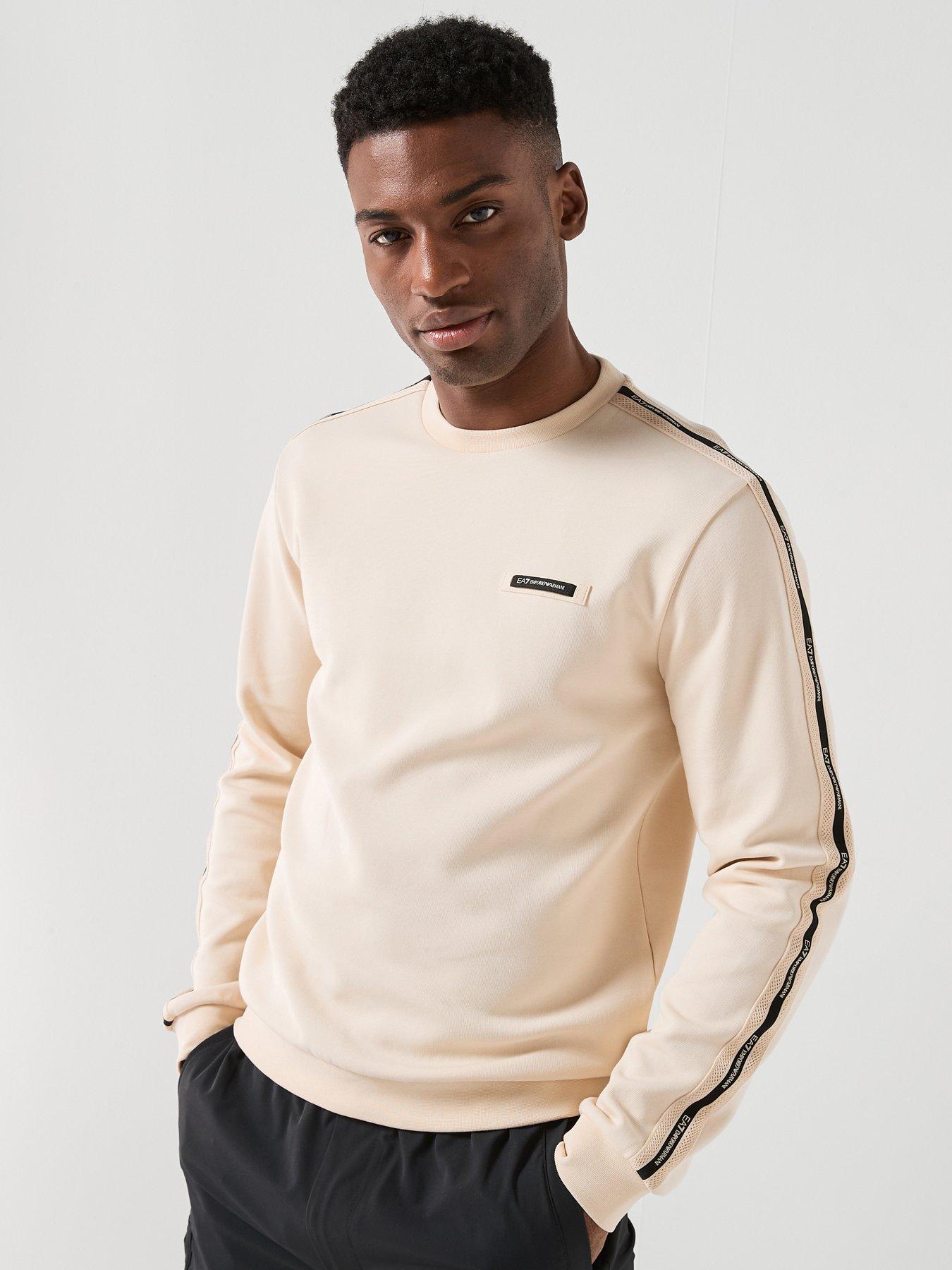 EA7 Emporio Armani Train Taped Sleeve Crew Neck Sweatshirt - Cream