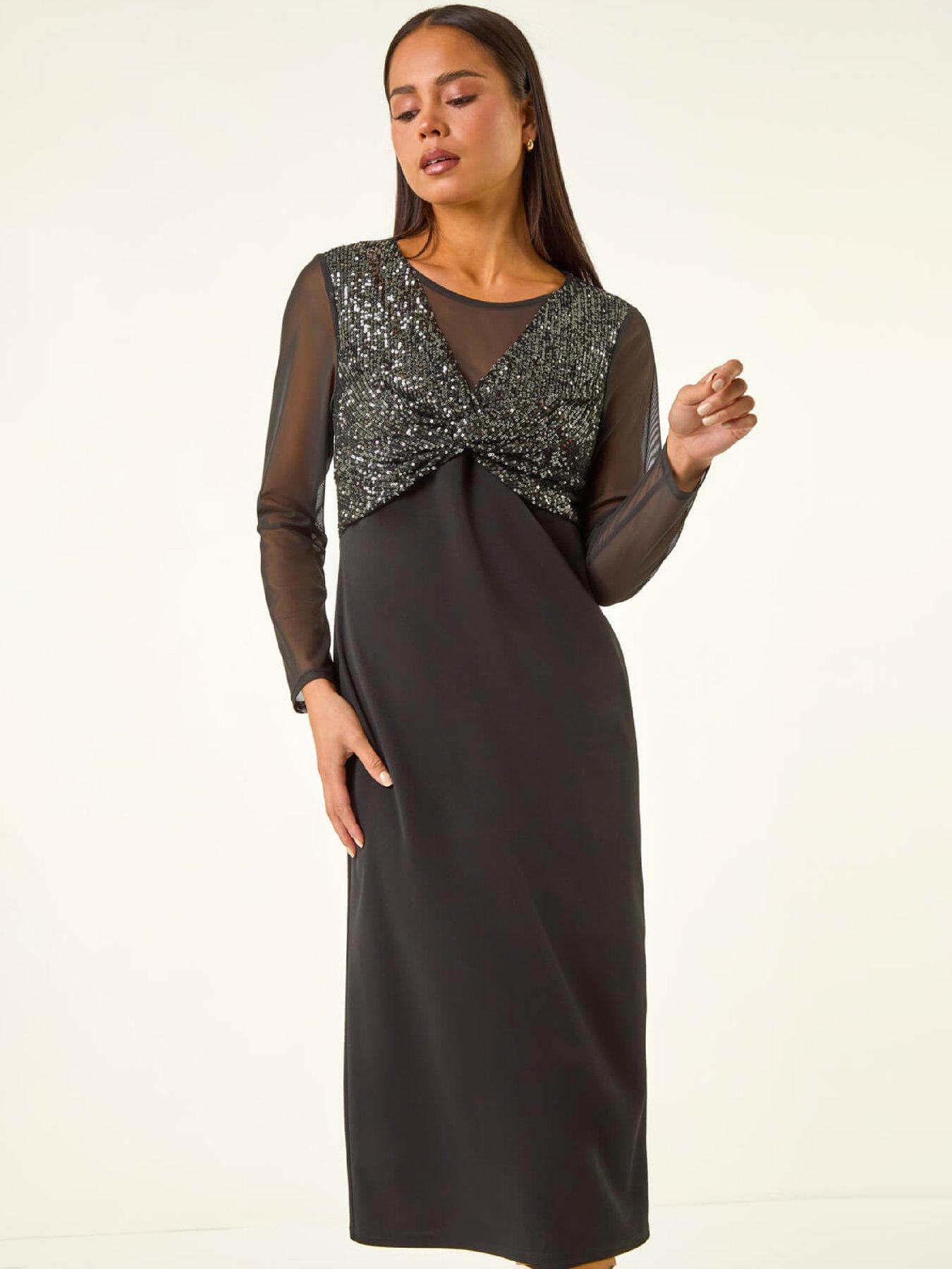 roman-petite-sequin-contrast-knot-midi-dress-blackback