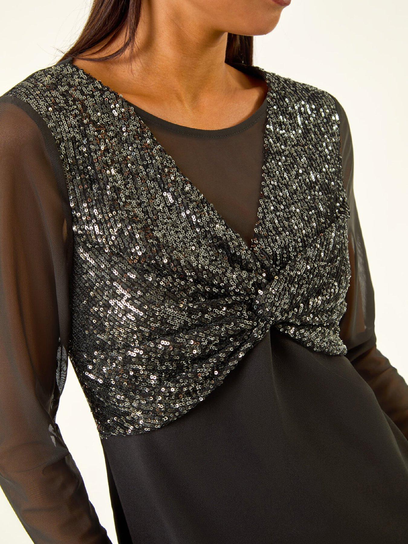 roman-petite-sequin-contrast-knot-midi-dress-blackdetail