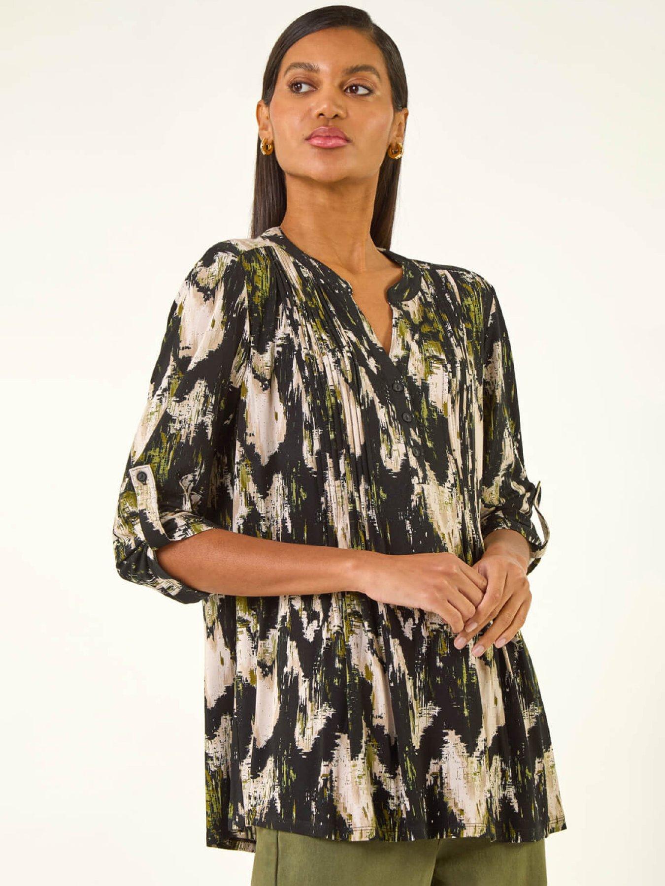 Image 1 of 5 of Roman Abstract Print Pintuck Stretch Top
