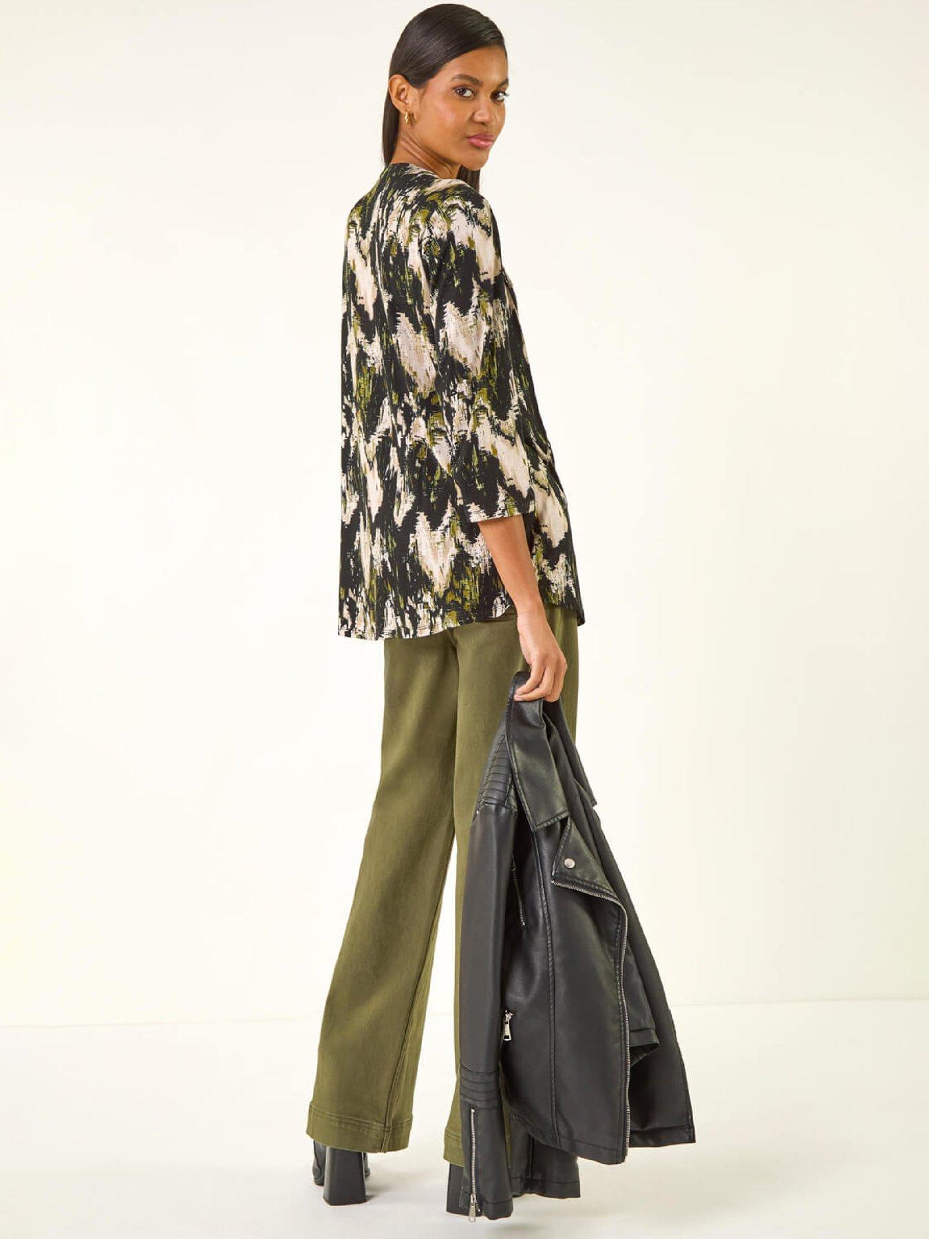 Image 2 of 5 of Roman Abstract Print Pintuck Stretch Top
