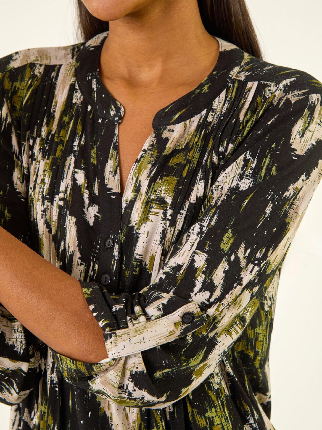 Image 5 of 5 of Roman Abstract Print Pintuck Stretch Top