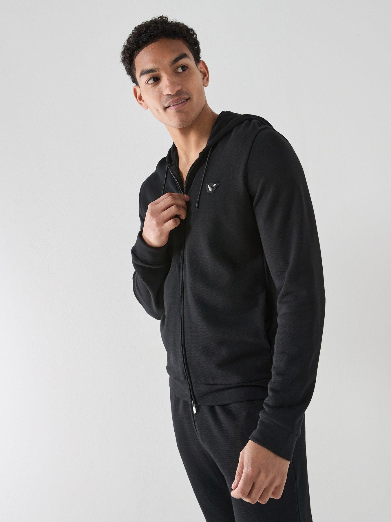 Image 1 of 4 of Emporio Armani Bodywear Terry Modal Zip Through Loungewear Hoodie - Black