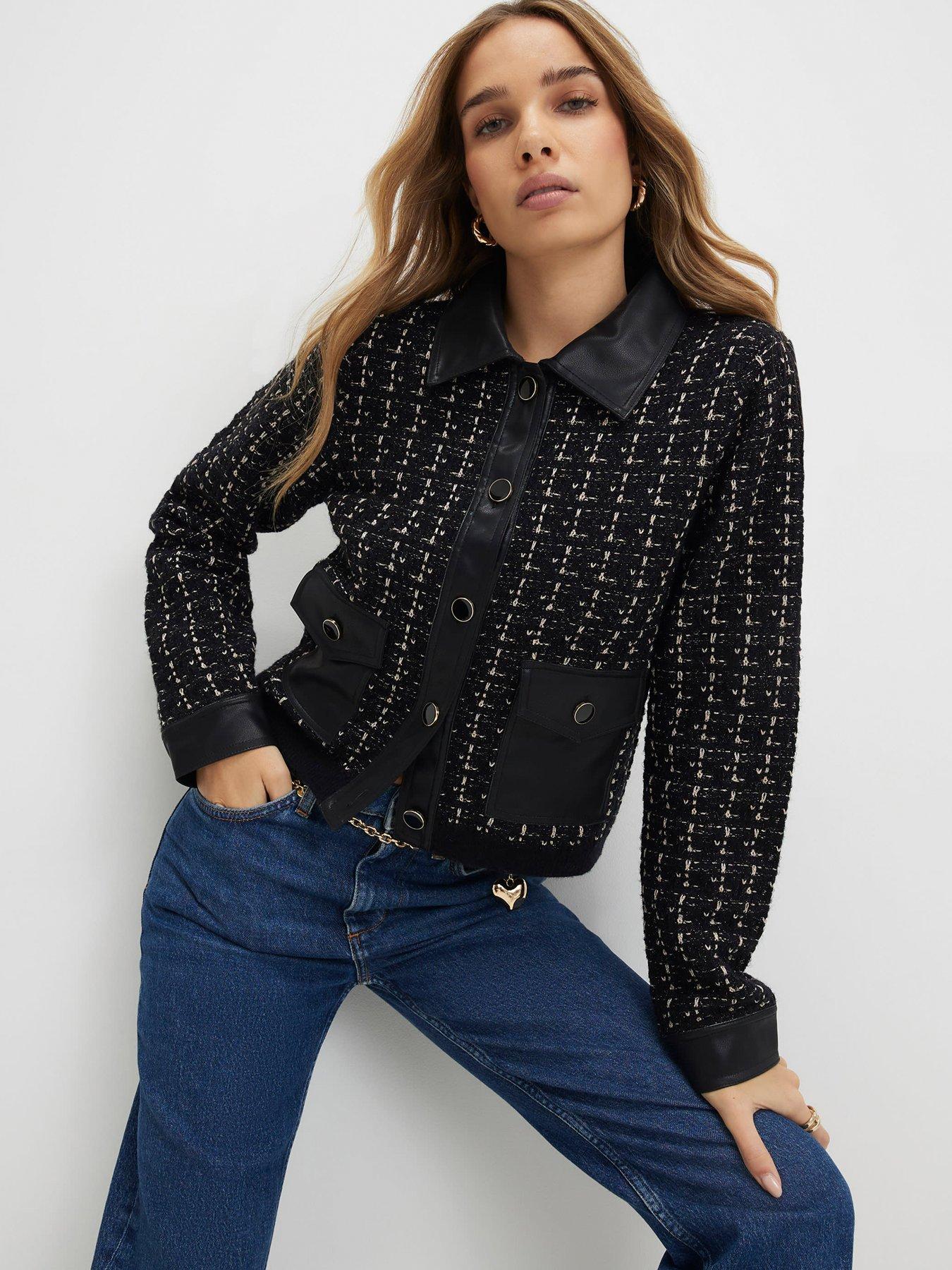 river-island-boucle-cardigan-with-faux-leather-trim-black