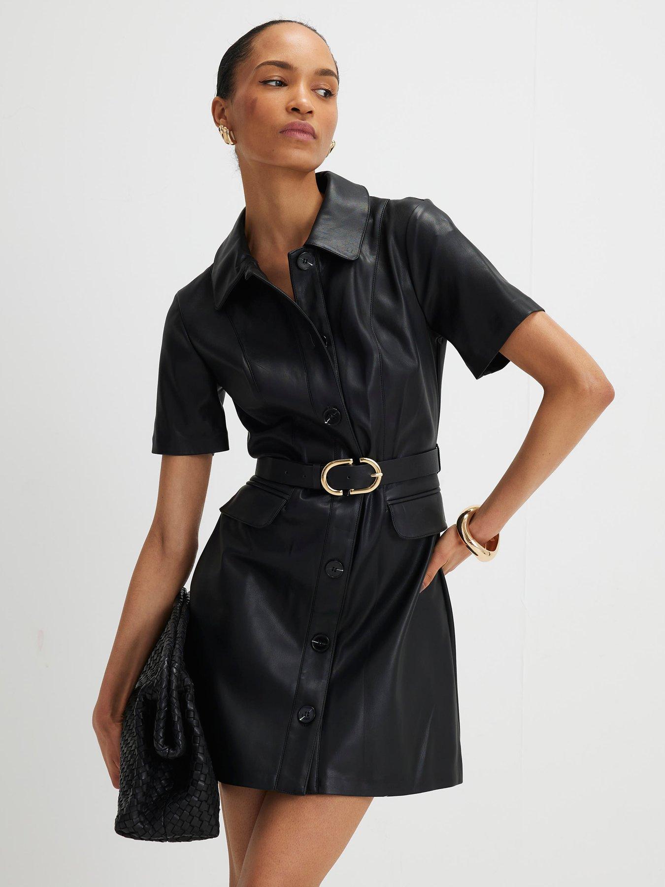 leather belted shirt dress River Island Faux - Black River island