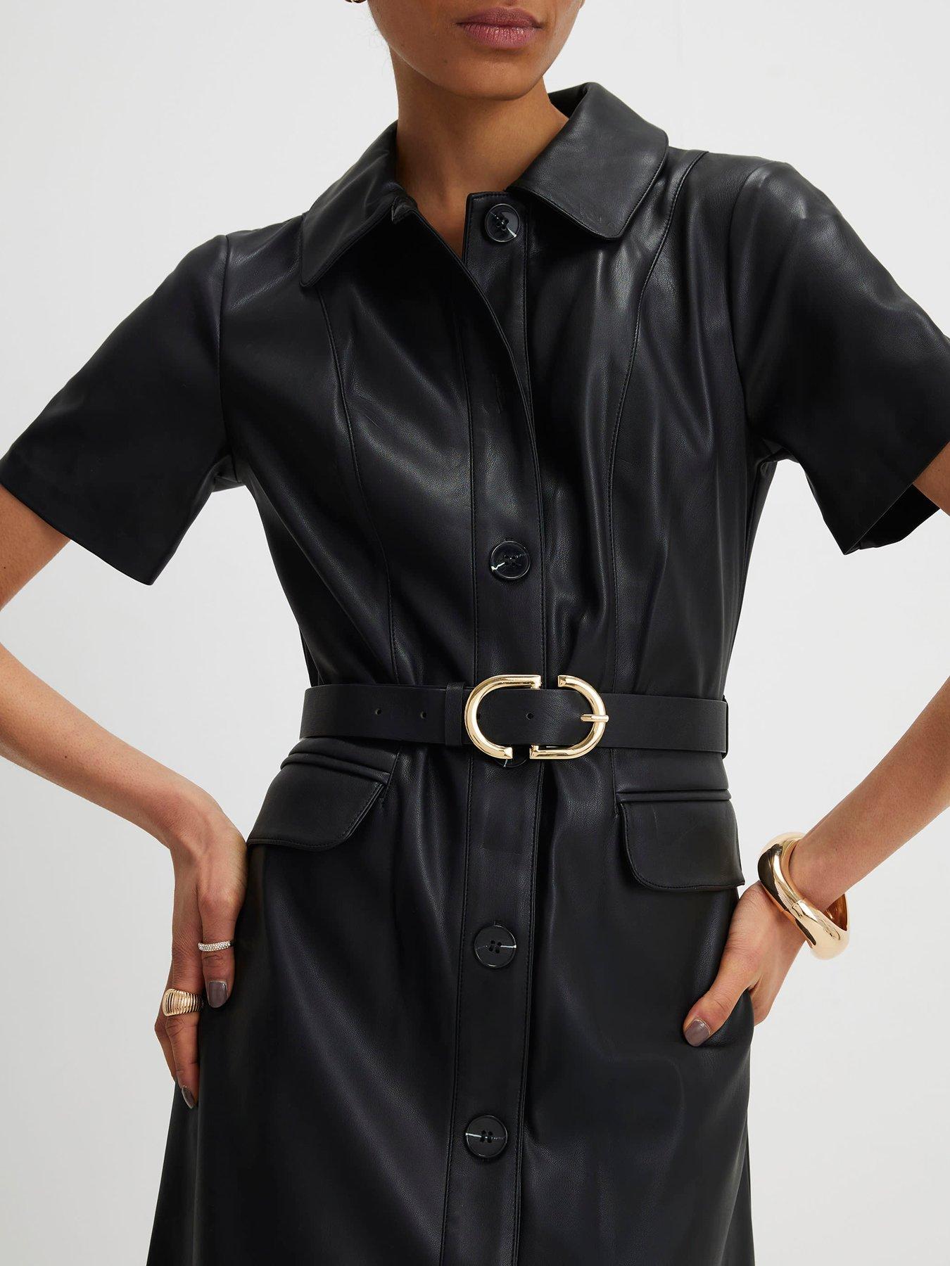 River Island Faux Leather Belted Shirt Dress - Black | Very Ireland