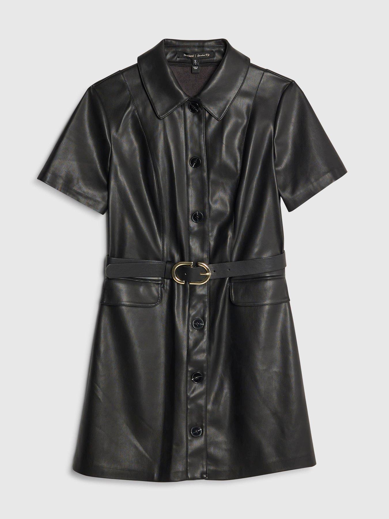 River Island Faux Leather Belted Shirt Dress - Black | Very Ireland