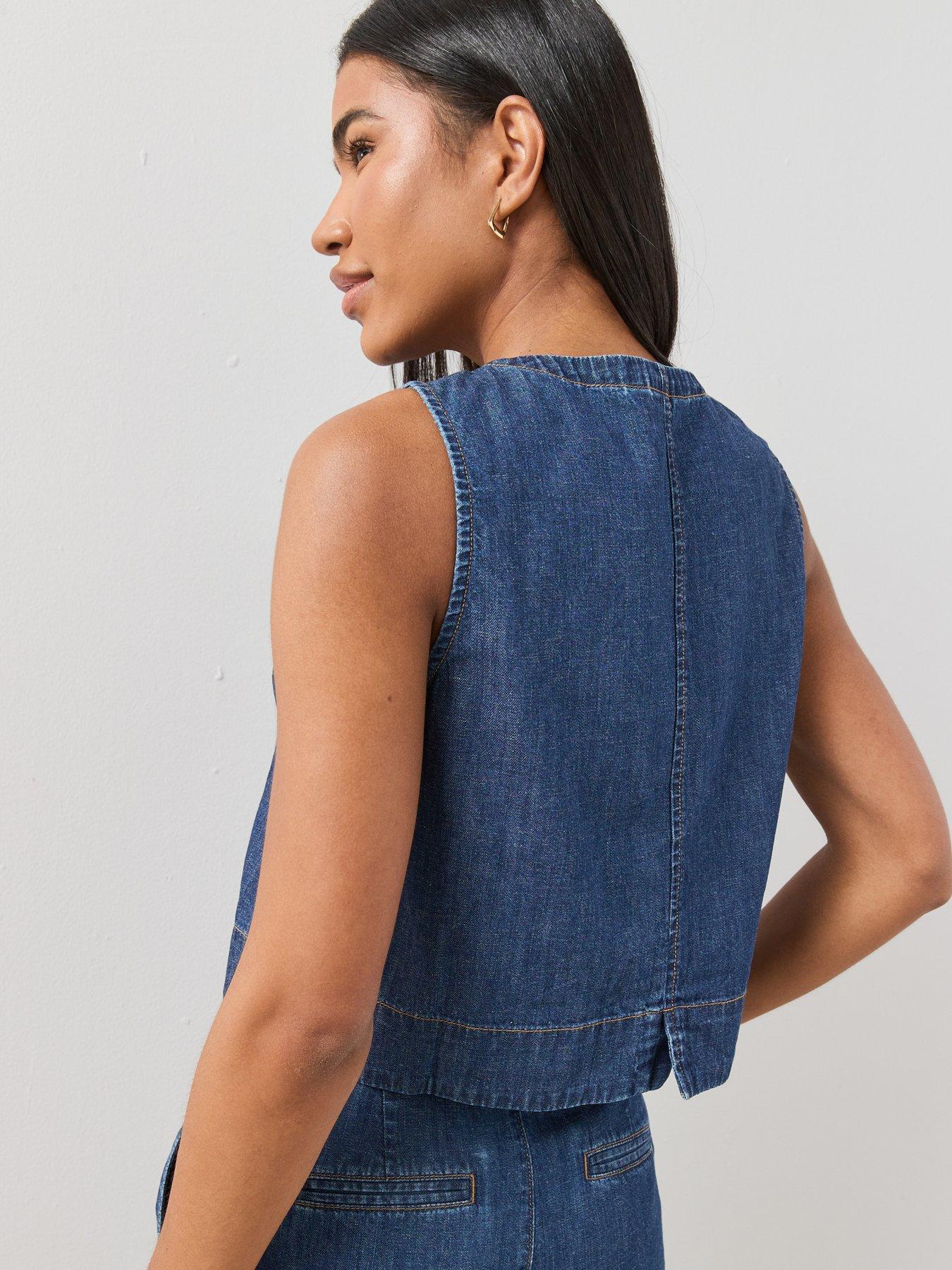 Image 2 of 7 of The Very Collection Denim Linen Button Through Co-Ord Top - Dark Wash
