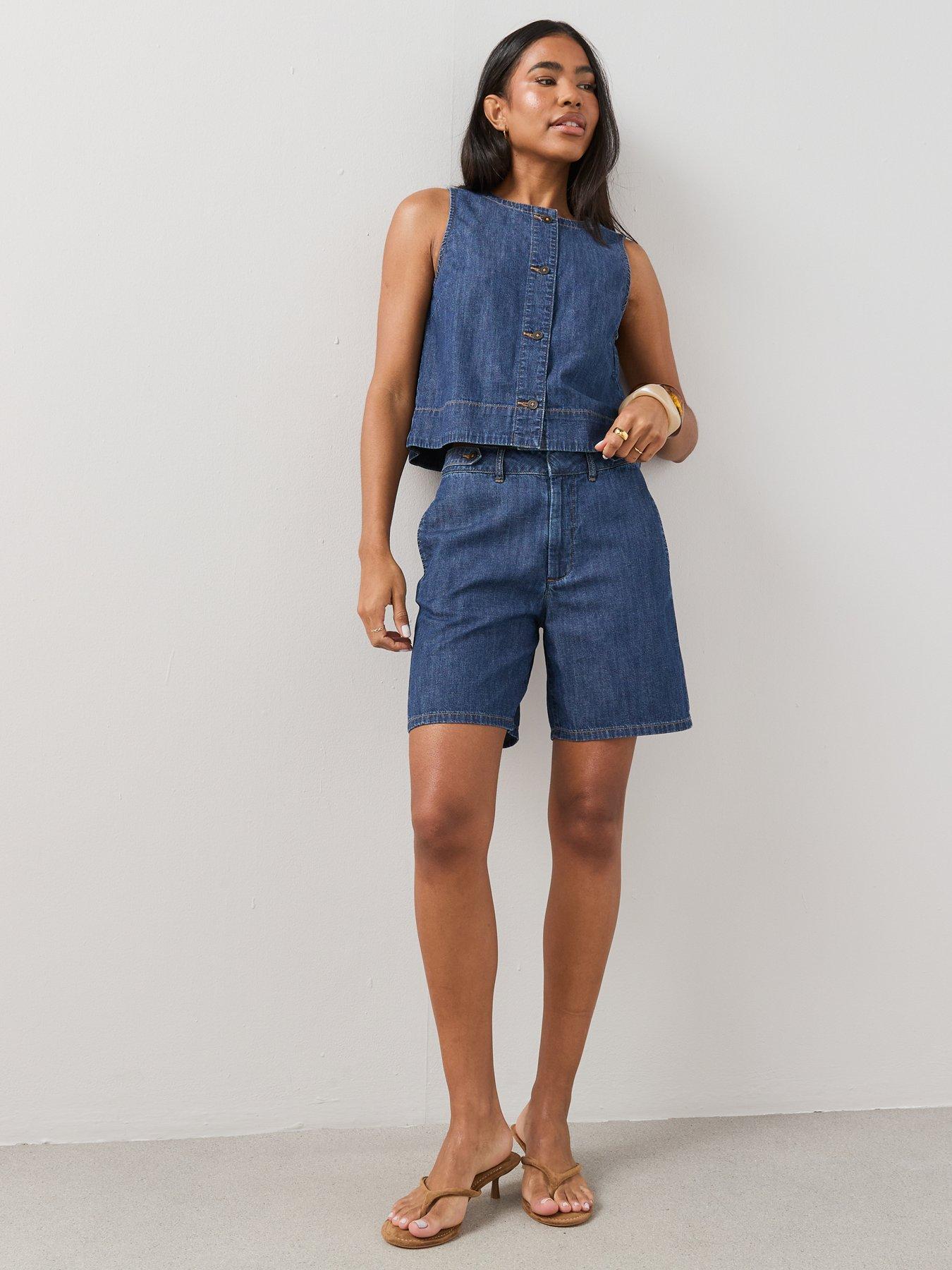 Image 3 of 7 of The Very Collection Denim Linen Button Through Co-Ord Top - Dark Wash