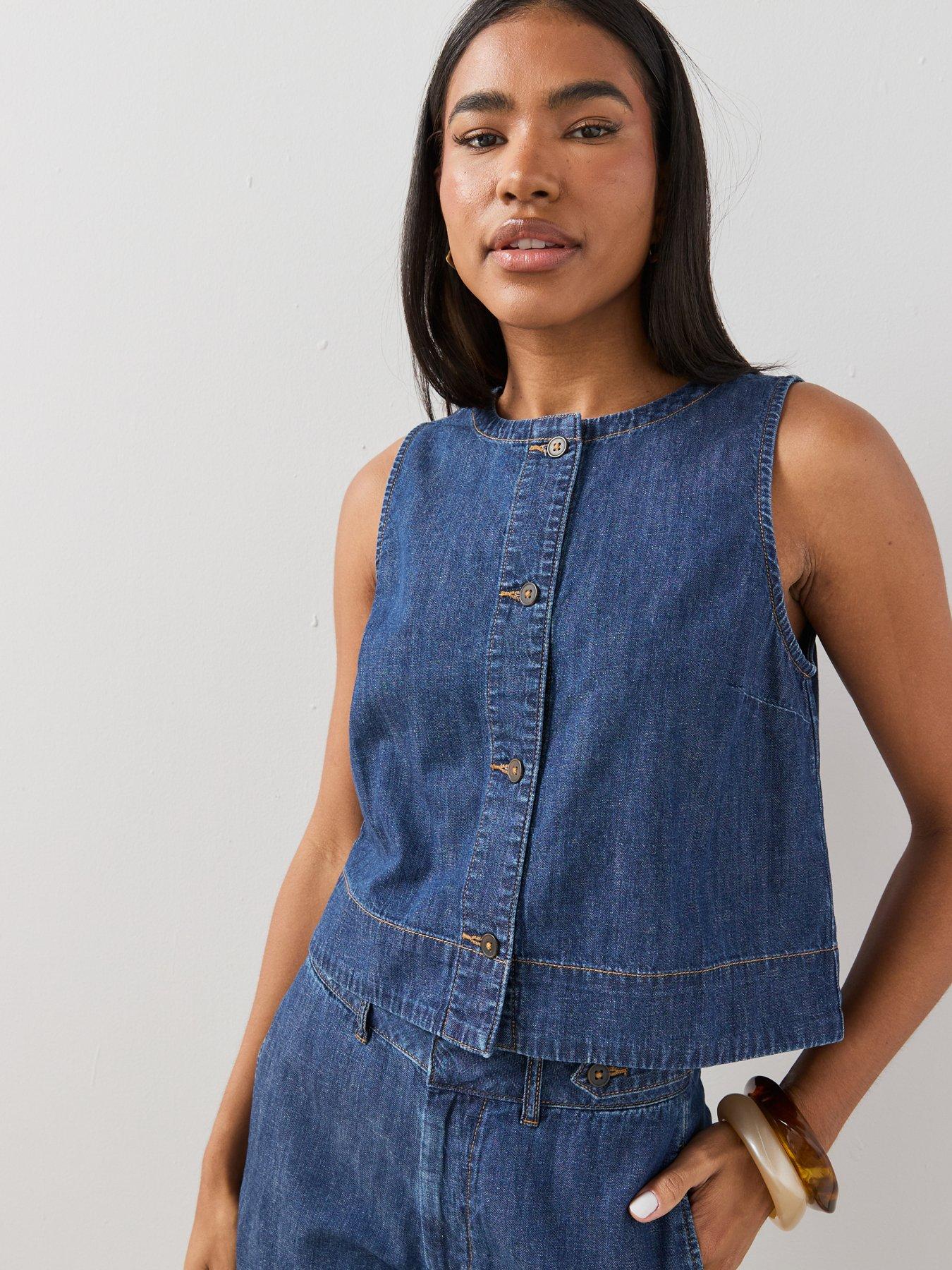 Image 4 of 7 of The Very Collection Denim Linen Button Through Co-Ord Top - Dark Wash