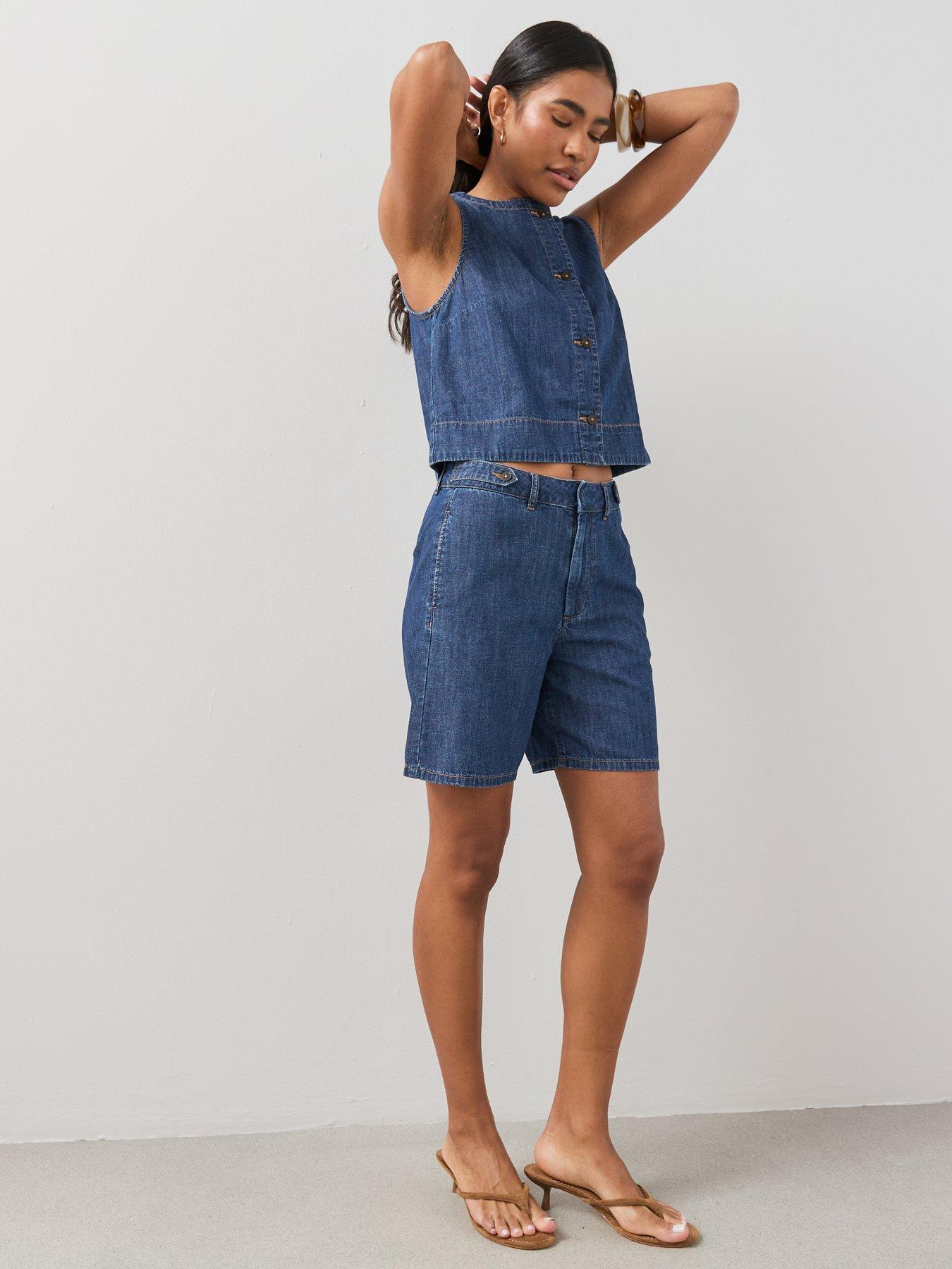 Image 5 of 7 of The Very Collection Denim Linen Button Through Co-Ord Top - Dark Wash