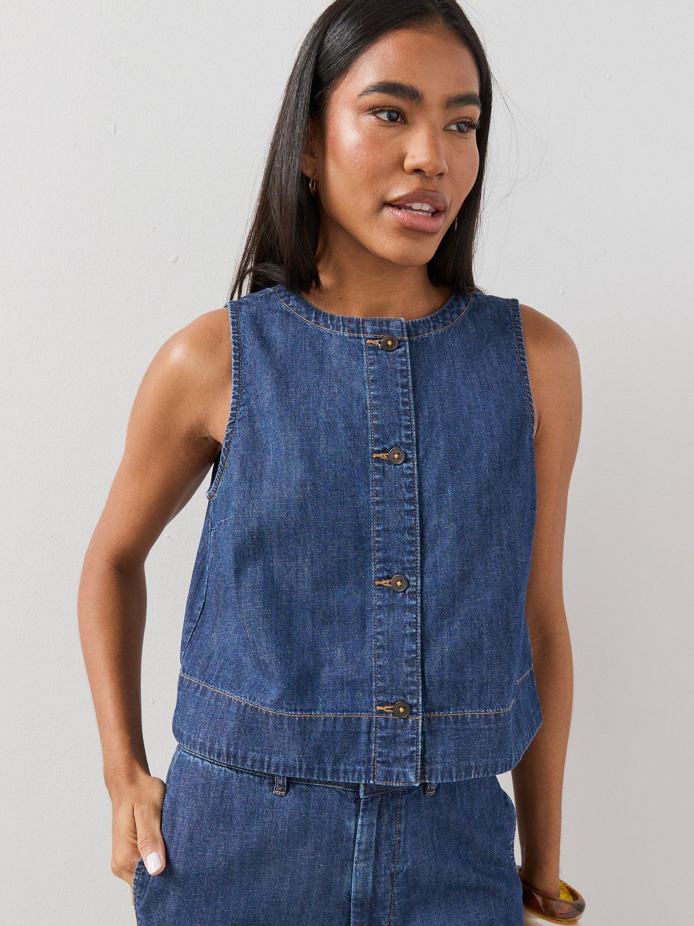 Image 6 of 7 of The Very Collection Denim Linen Button Through Co-Ord Top - Dark Wash