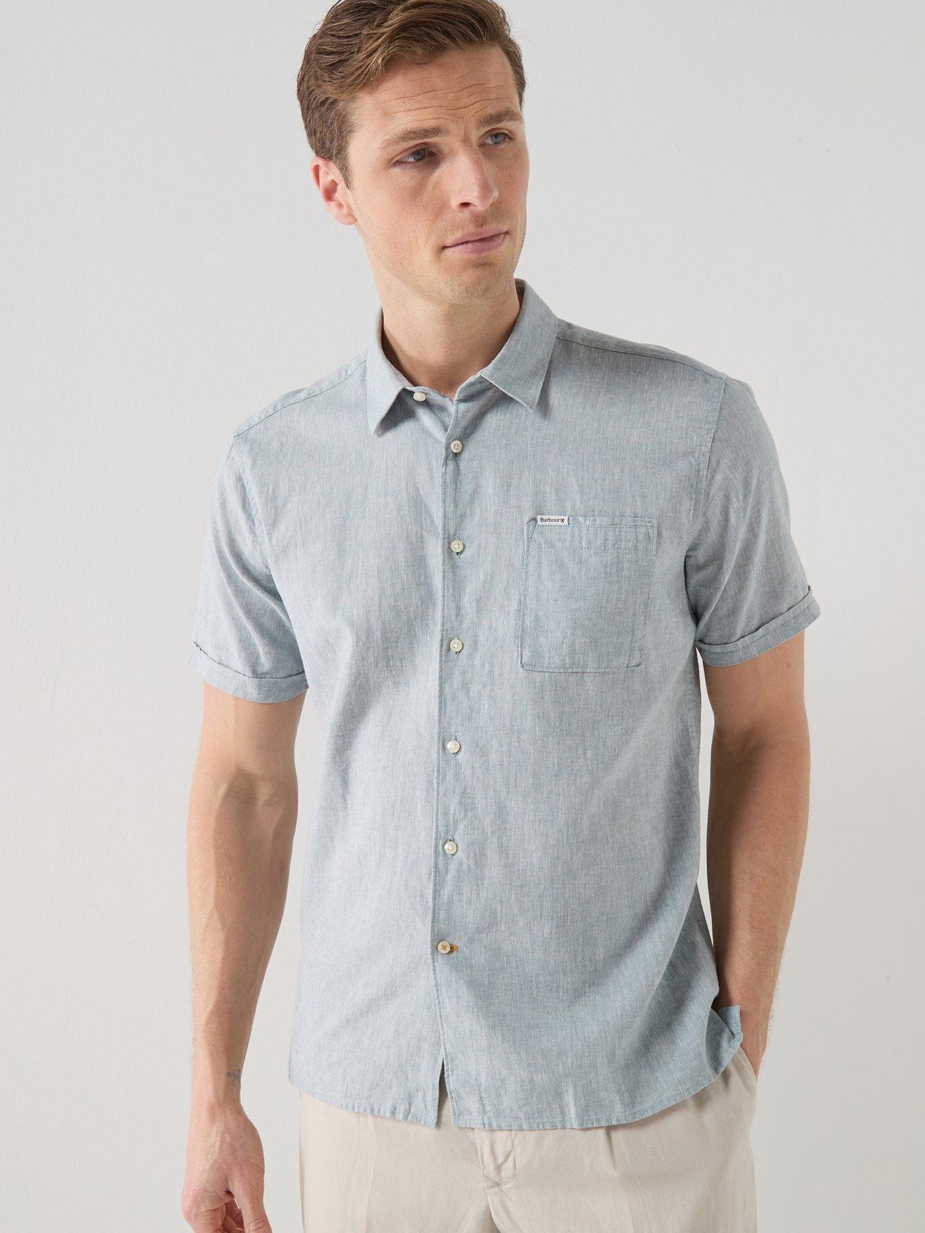 Barbour Nelson Linen Blend Regular Fit Short Sleeve Shirt - Lead