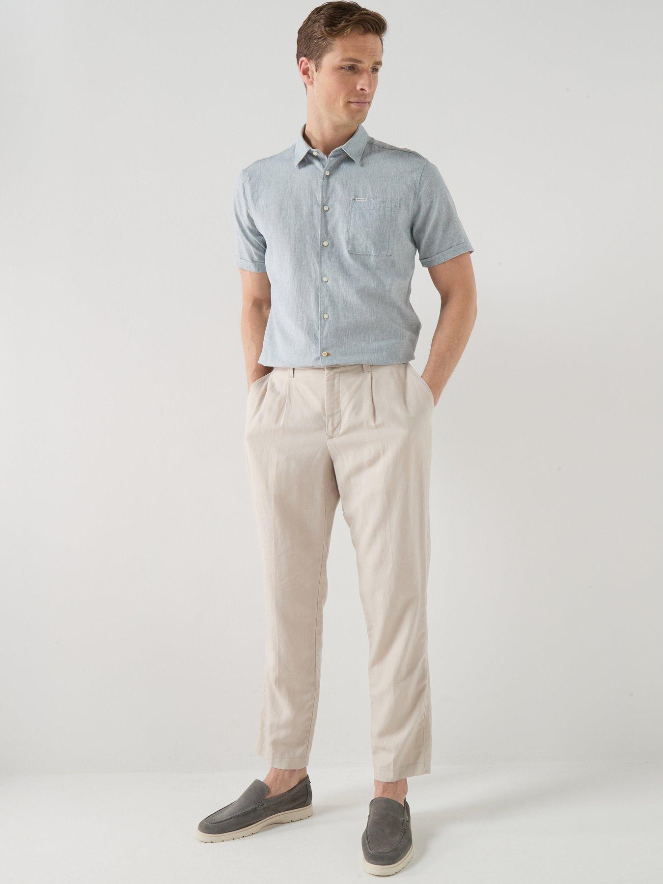 Image 3 of 5 of Barbour Nelson Linen Blend Regular Fit Short Sleeve Shirt - light Blue