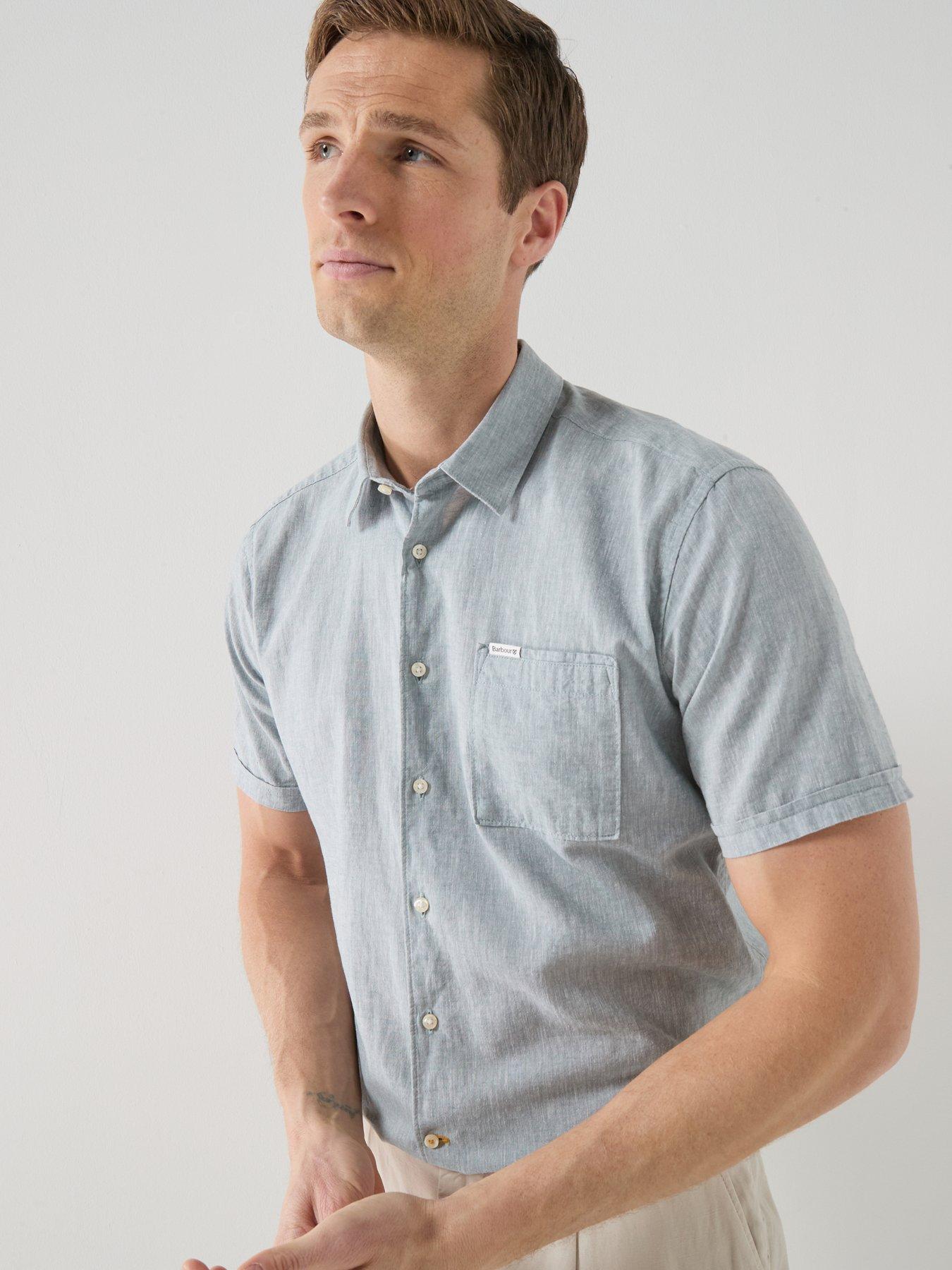 Image 5 of 5 of Barbour Nelson Linen Blend Regular Fit Short Sleeve Shirt - light Blue