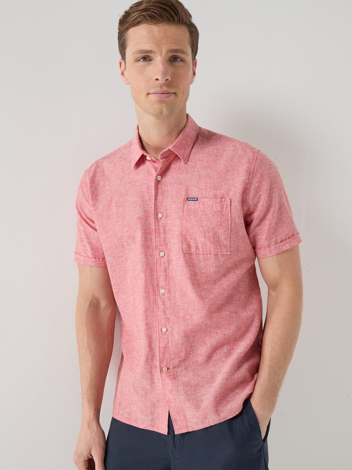 Image 1 of 4 of Barbour Nelson Linen Blend Regular Fit Short Sleeve Shirt - Red