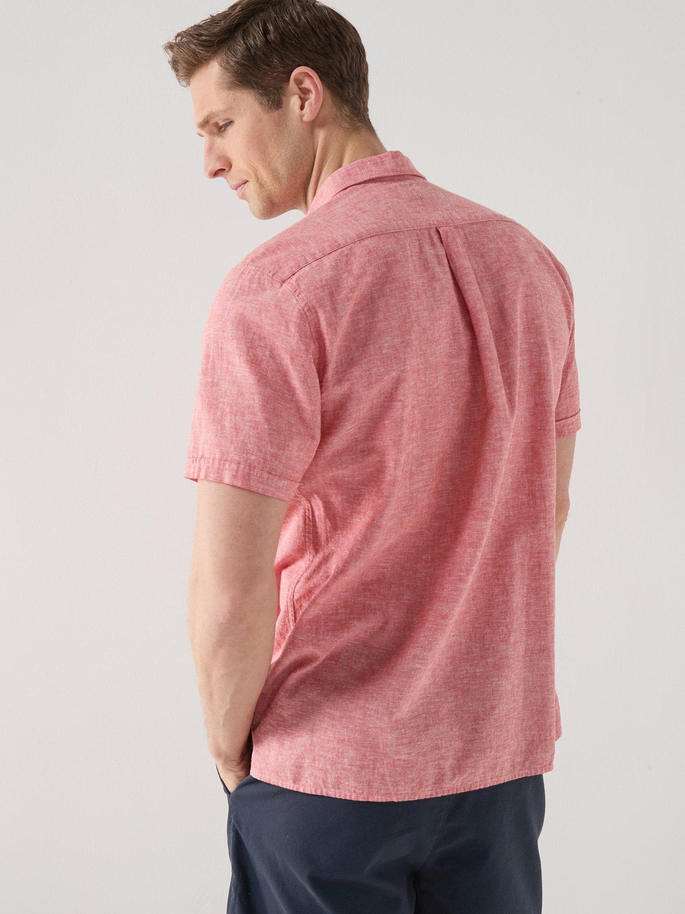 Image 2 of 4 of Barbour Nelson Linen Blend Regular Fit Short Sleeve Shirt - Red