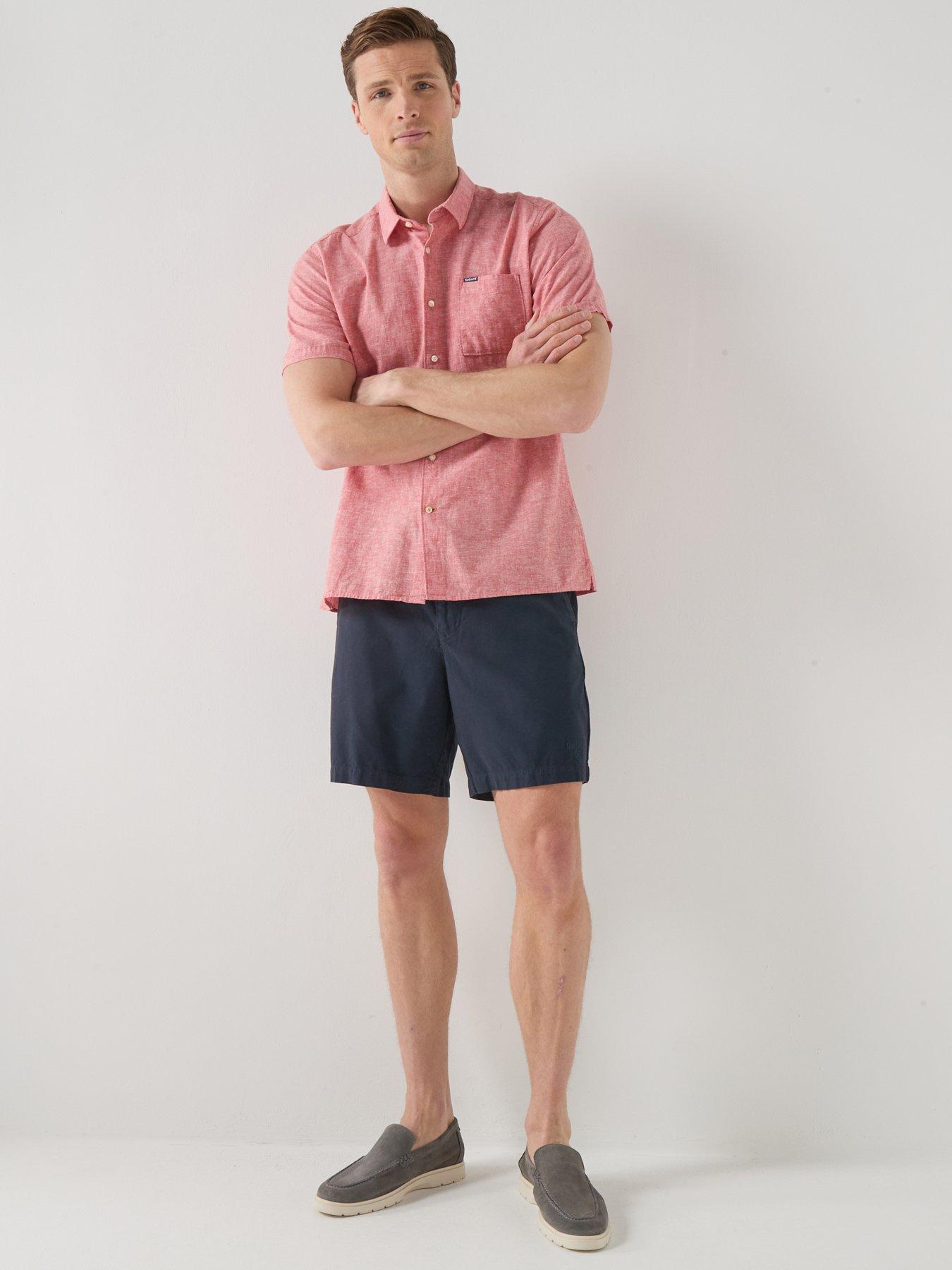 Image 3 of 4 of Barbour Nelson Linen Blend Regular Fit Short Sleeve Shirt - Red