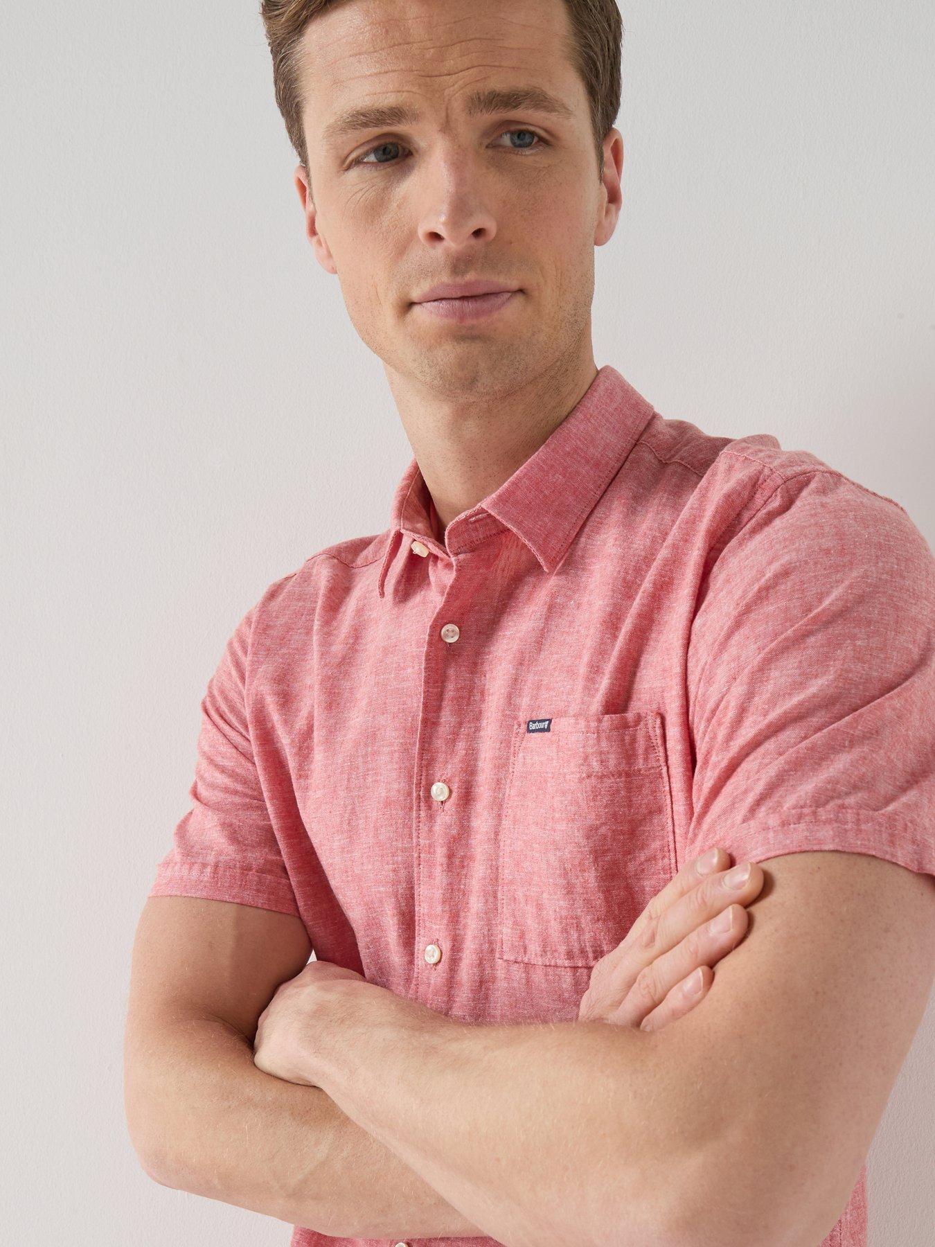 Image 4 of 4 of Barbour Nelson Linen Blend Regular Fit Short Sleeve Shirt - Red