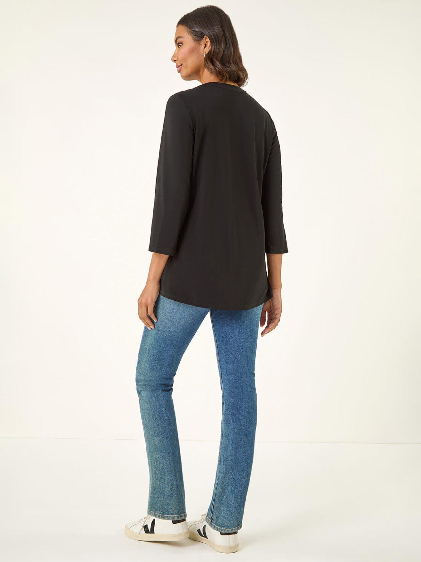 roman-pintuck-button-stretch-top-blackstillFront