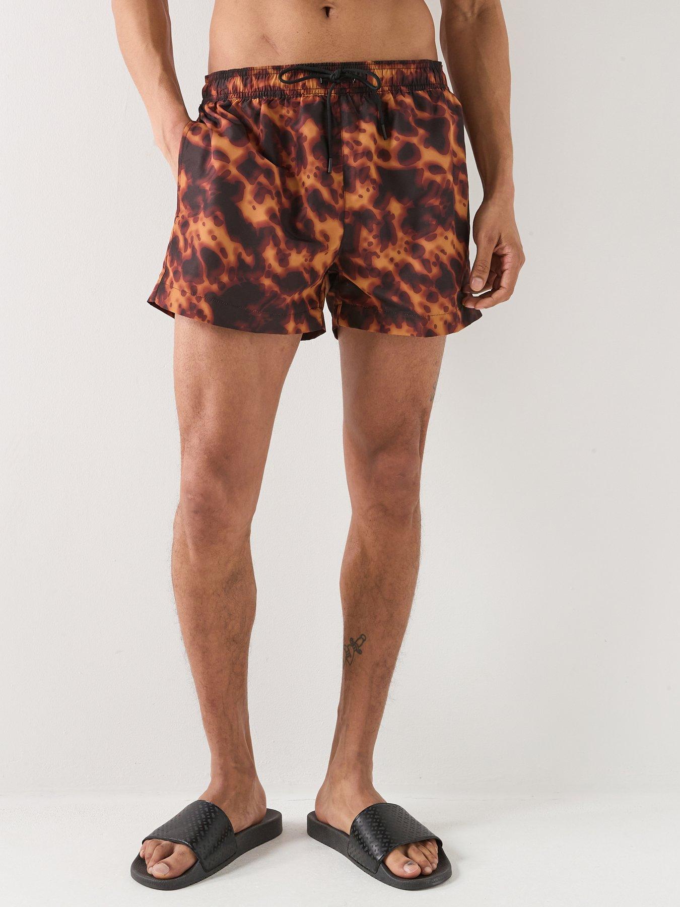 Image 1 of 5 of HUGO Kaleo Tortoise Shell Printed Swim Shorts - Brown