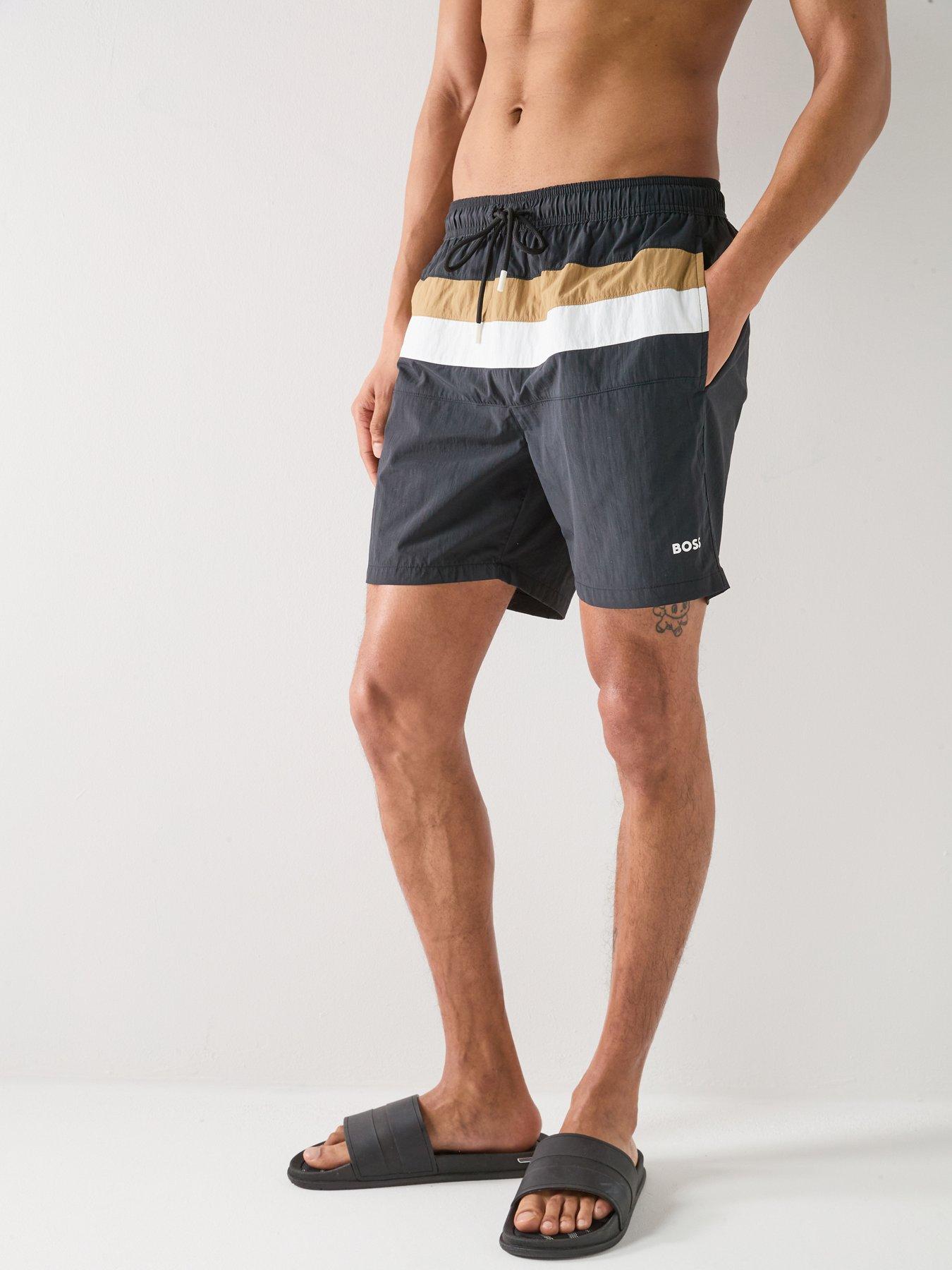 BOSS Louis Large Global Stripe Swim Shorts - Black