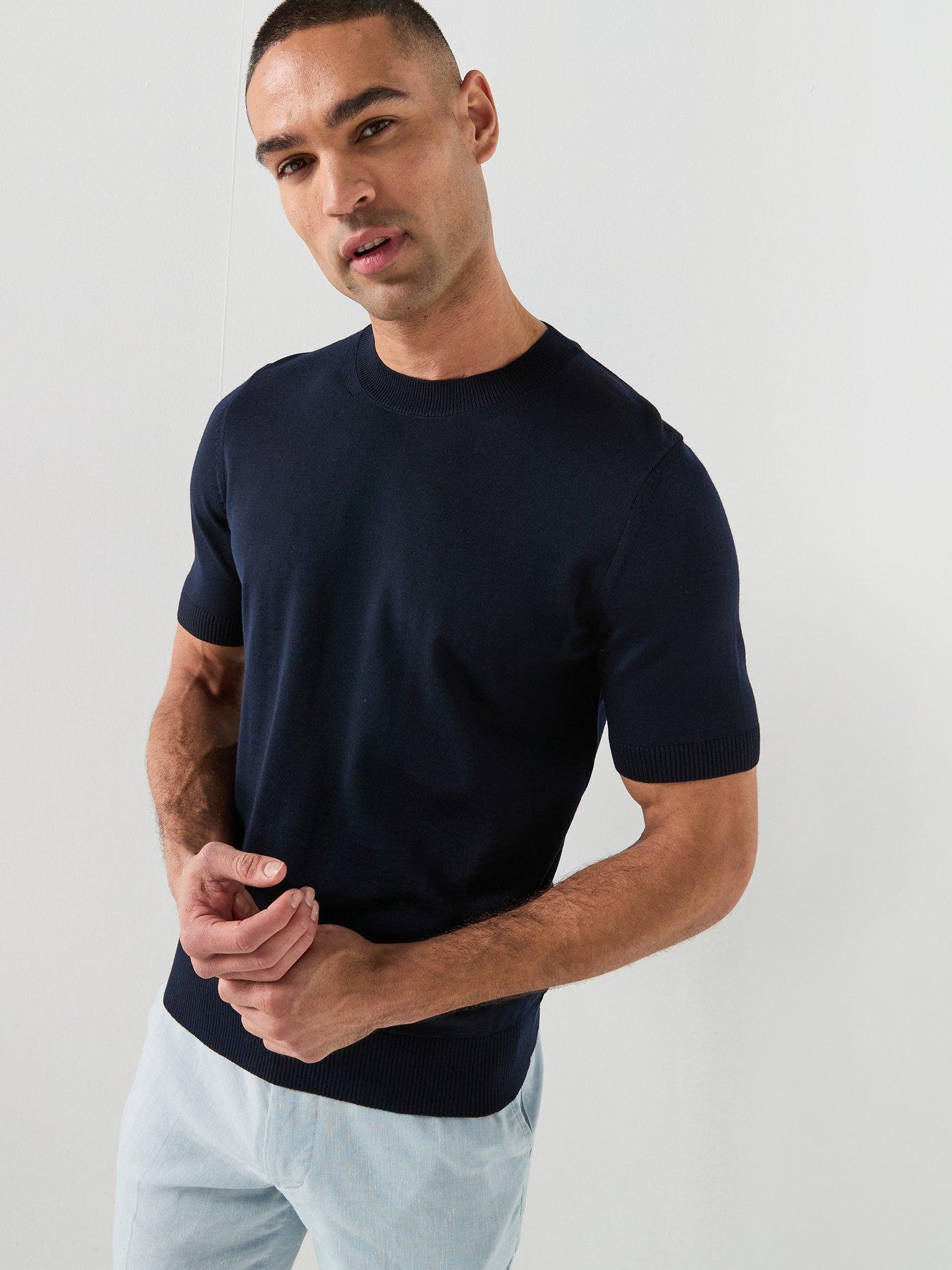 BOSS H-Umauro Merino Short Sleeve Knitted Jumper - Dark Blue
