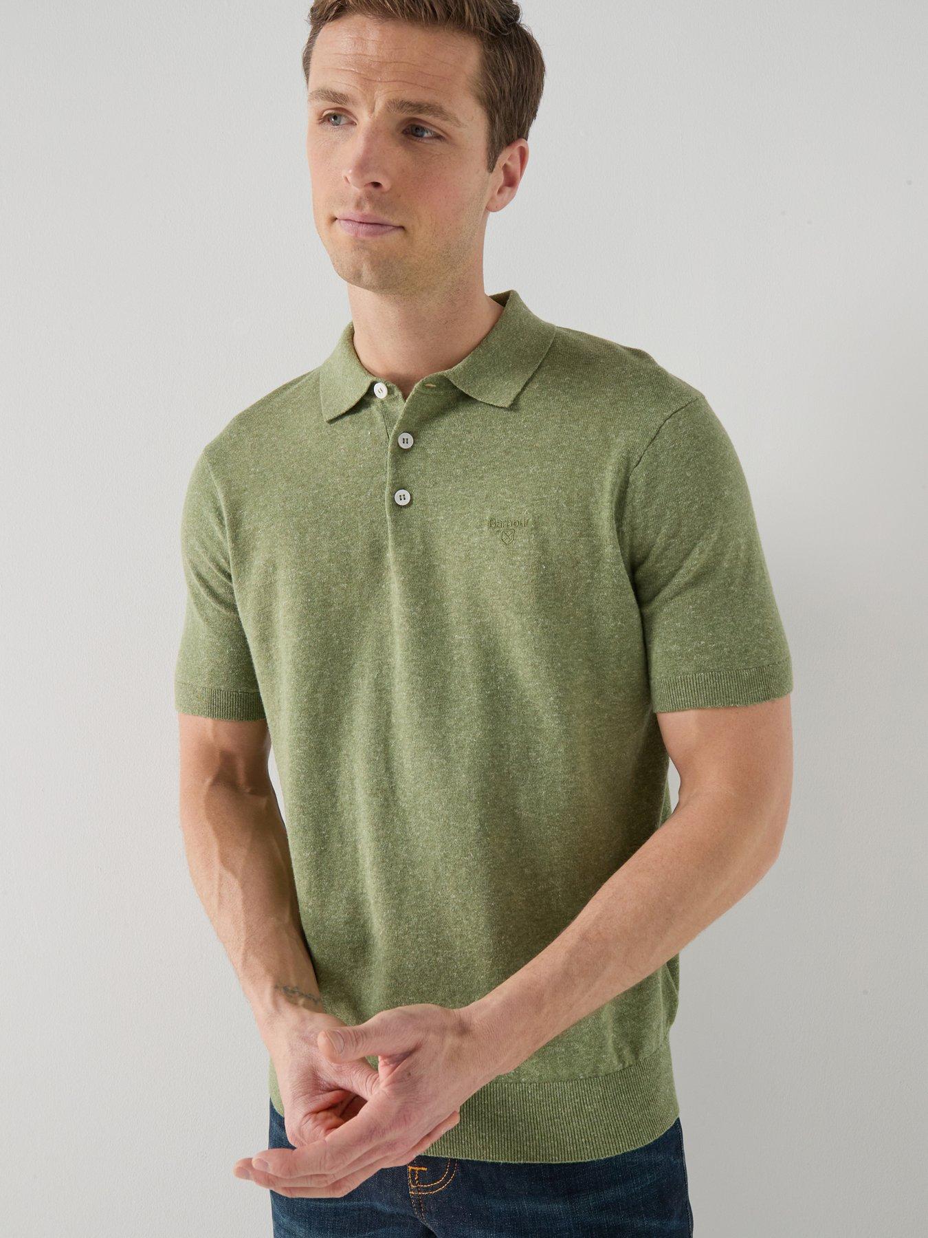 Image 1 of 6 of Barbour Muston Linen Blend Knitted Polo Shirt - Green