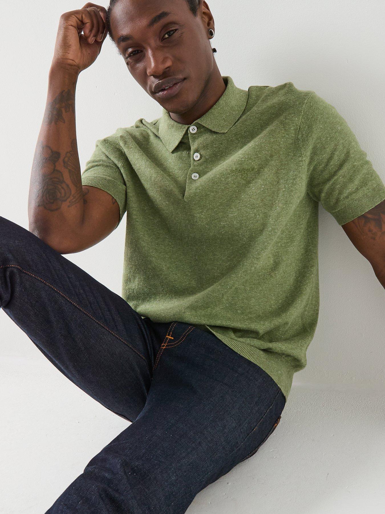 Image 6 of 6 of Barbour Muston Linen Blend Knitted Polo Shirt - Green