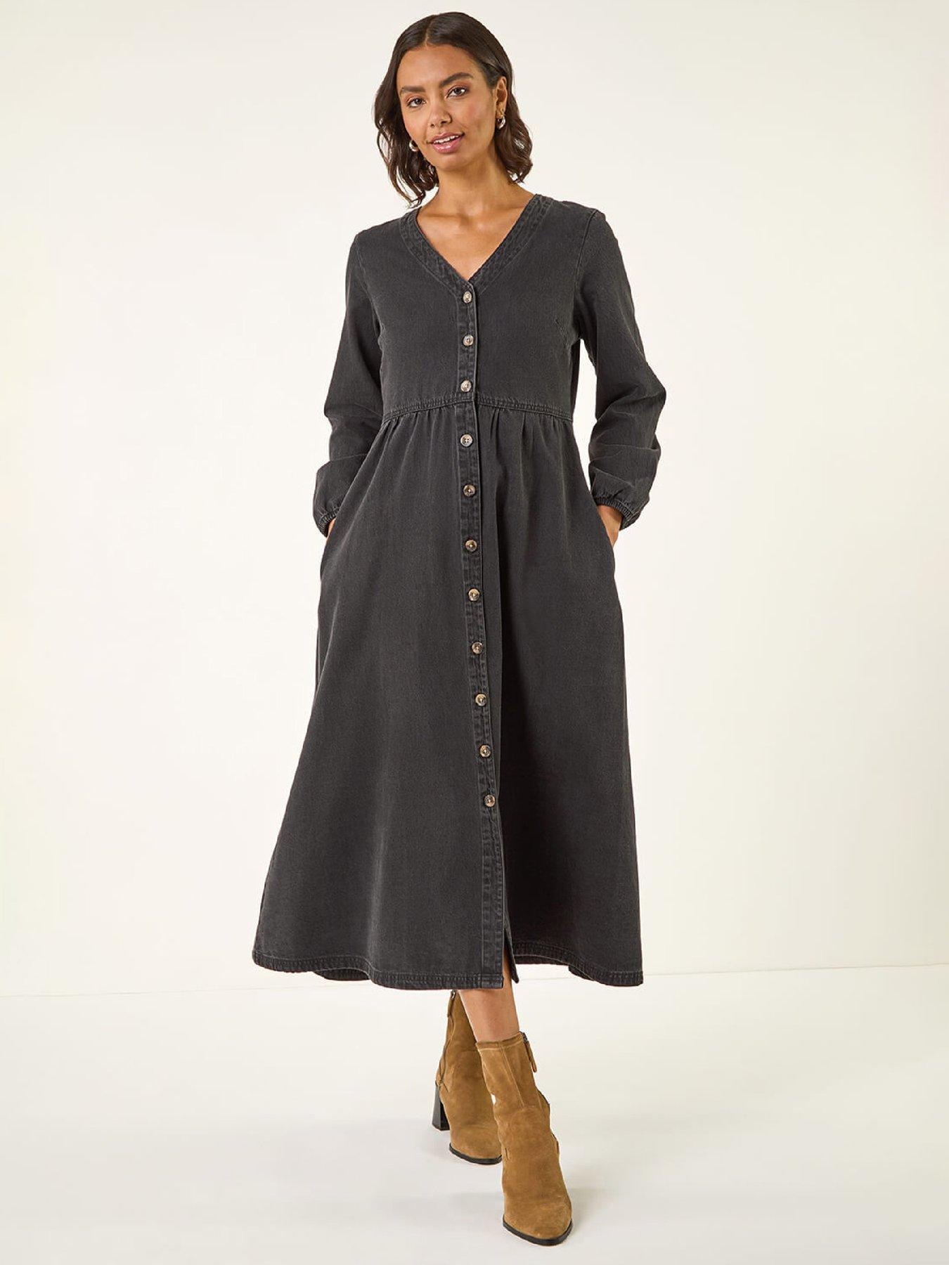 Roman Denim Button Through Midi Dress