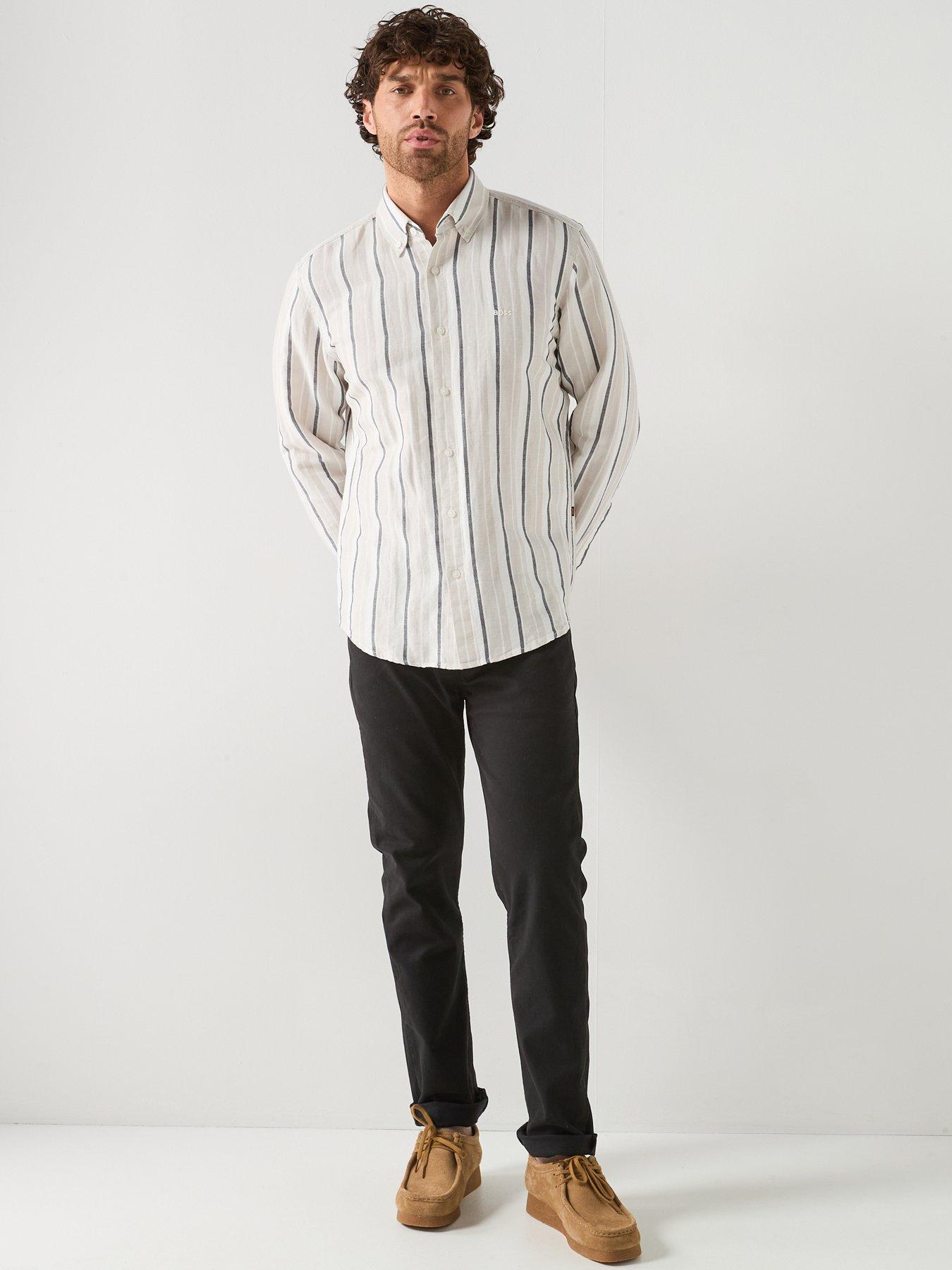 Image 3 of 6 of BOSS Ricoplus Relaxed Fit Pastel Stripe Shirt - Light Grey