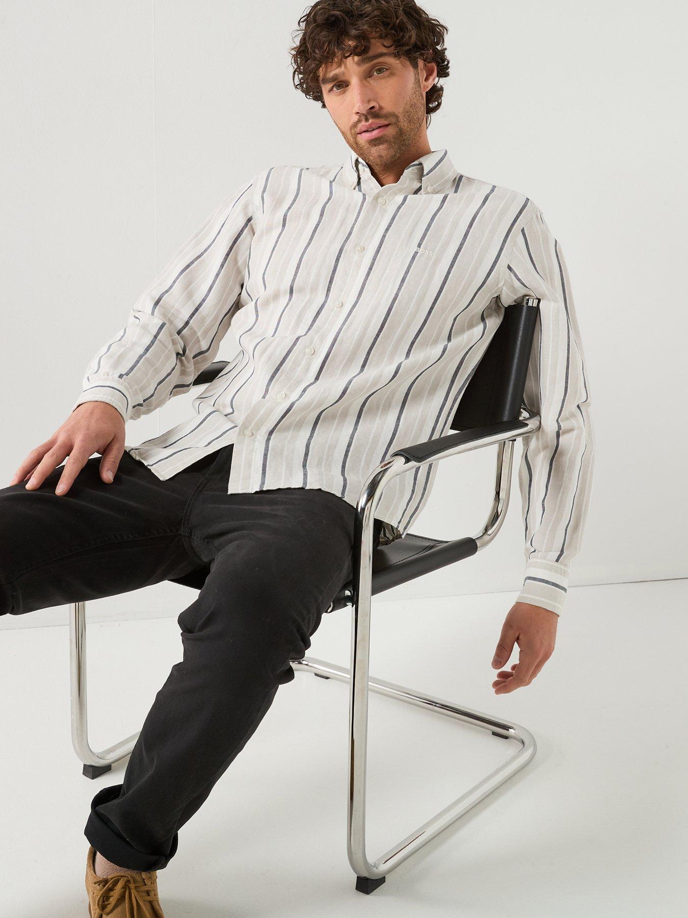 Image 4 of 6 of BOSS Ricoplus Relaxed Fit Pastel Stripe Shirt - Light Grey