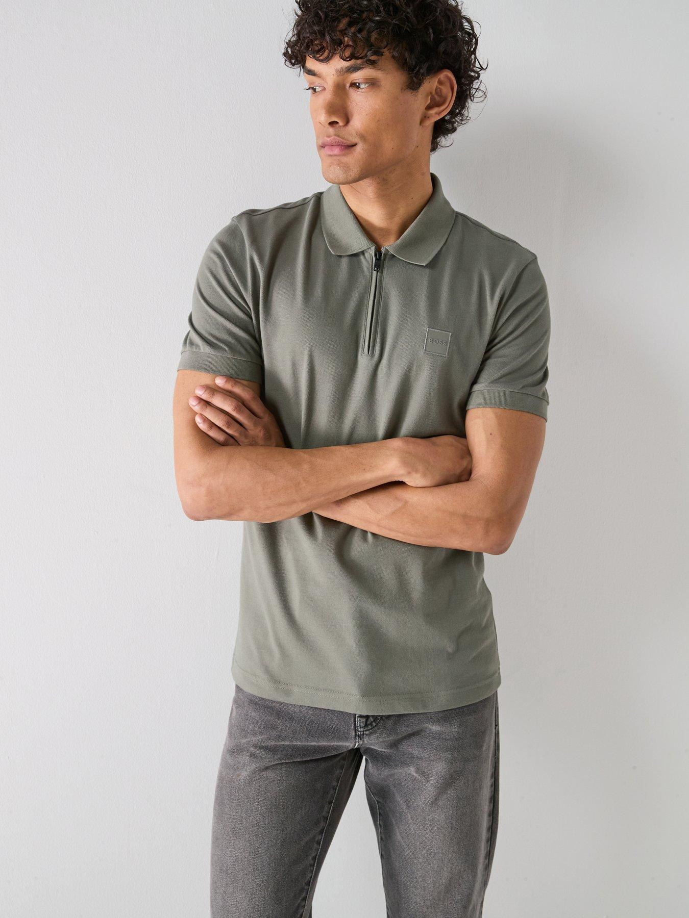 BOSS Boss Passerzip Zipped Polo Shirt - Dark Khaki