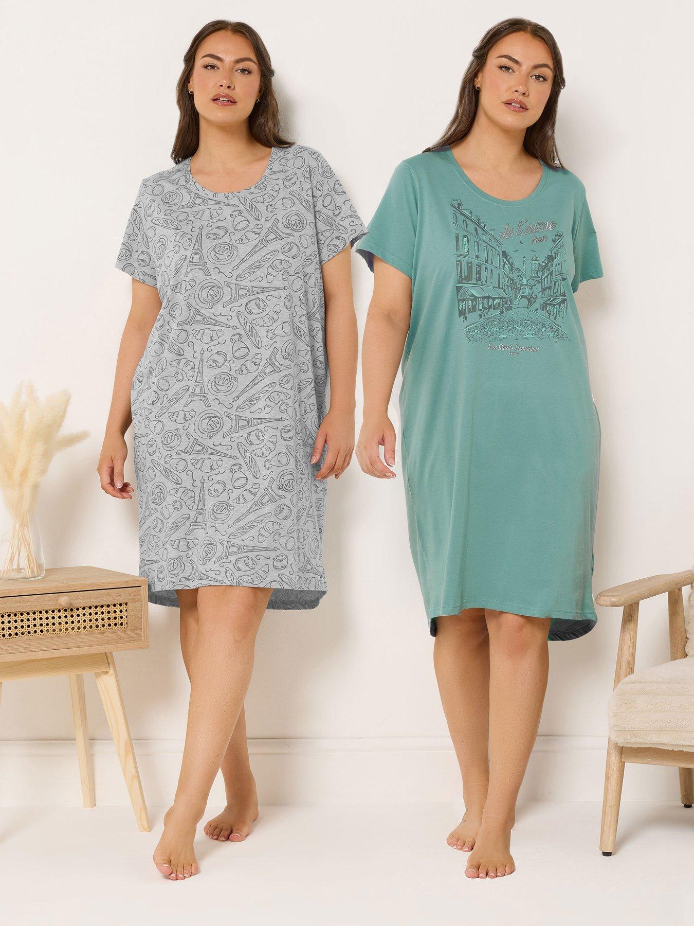 Yours Curve 2 Pack Paris Scene Nightdress - Green