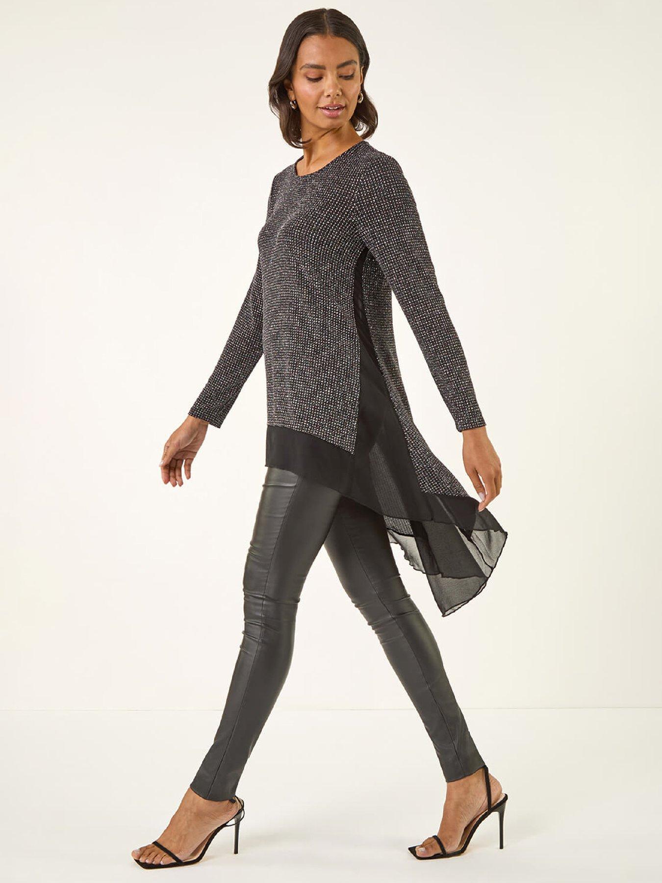 Image 1 of 5 of Roman Shimmer Chiffon Hem Stretch Top