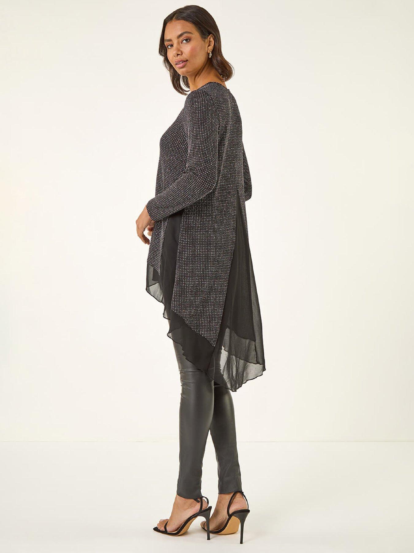 Image 2 of 5 of Roman Shimmer Chiffon Hem Stretch Top