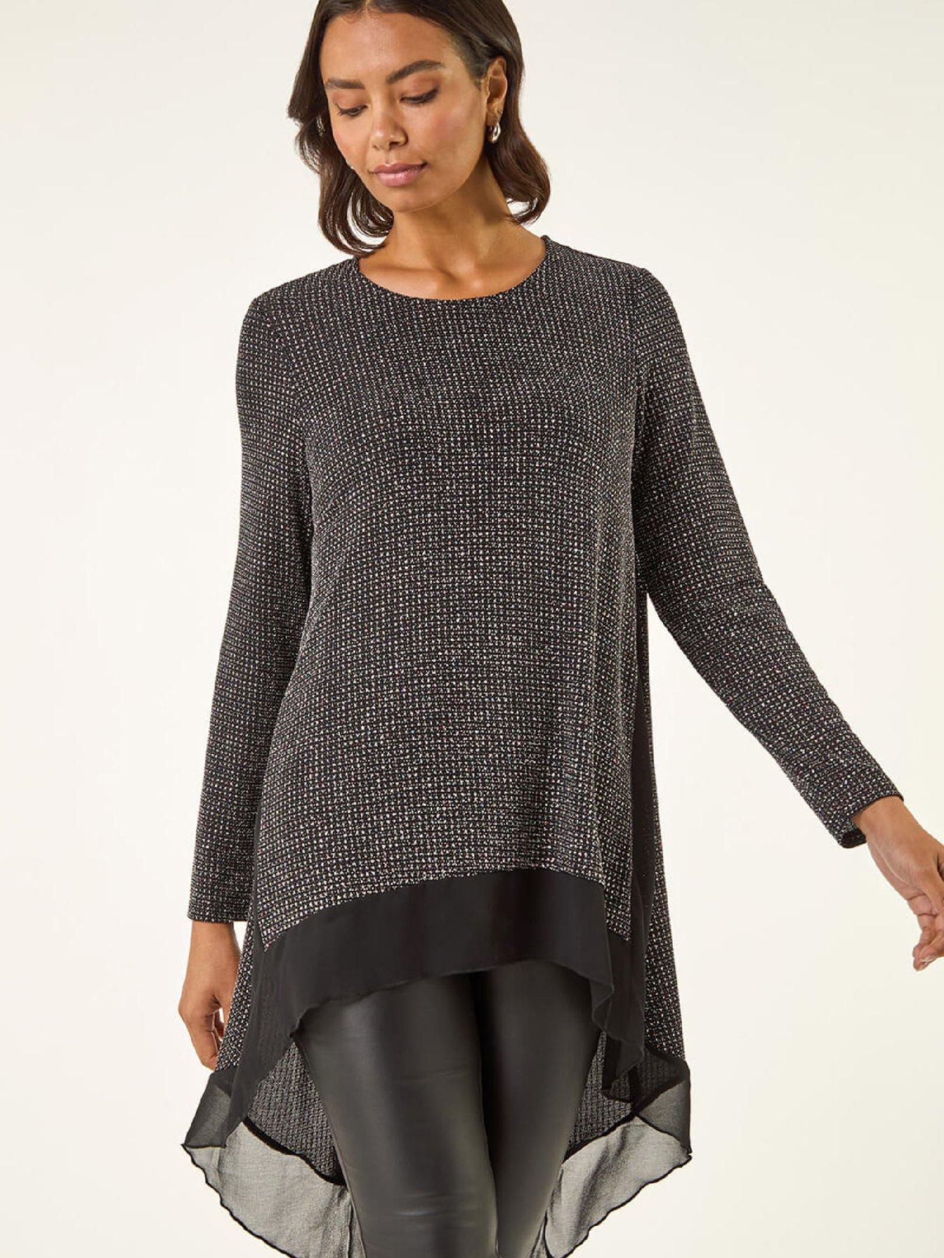 Image 3 of 5 of Roman Shimmer Chiffon Hem Stretch Top