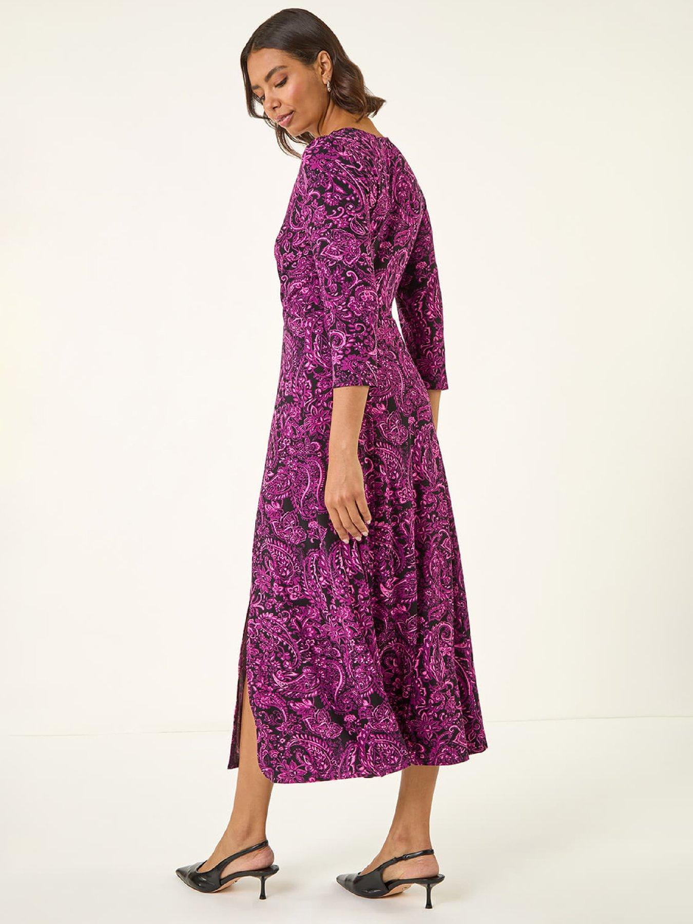 Image 2 of 5 of Roman Paisley Print Ruched Midi Stretch Dress