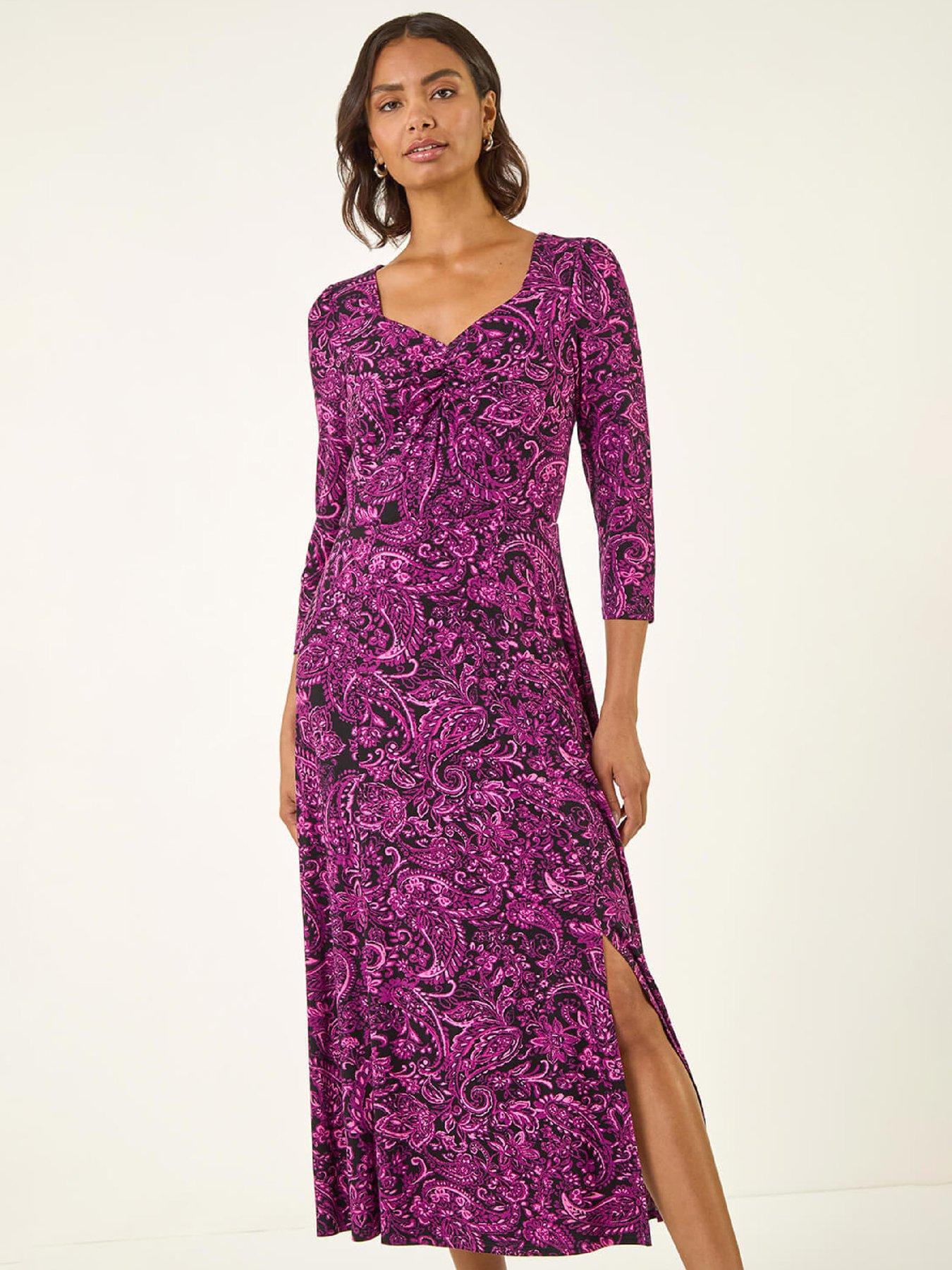Image 3 of 5 of Roman Paisley Print Ruched Midi Stretch Dress