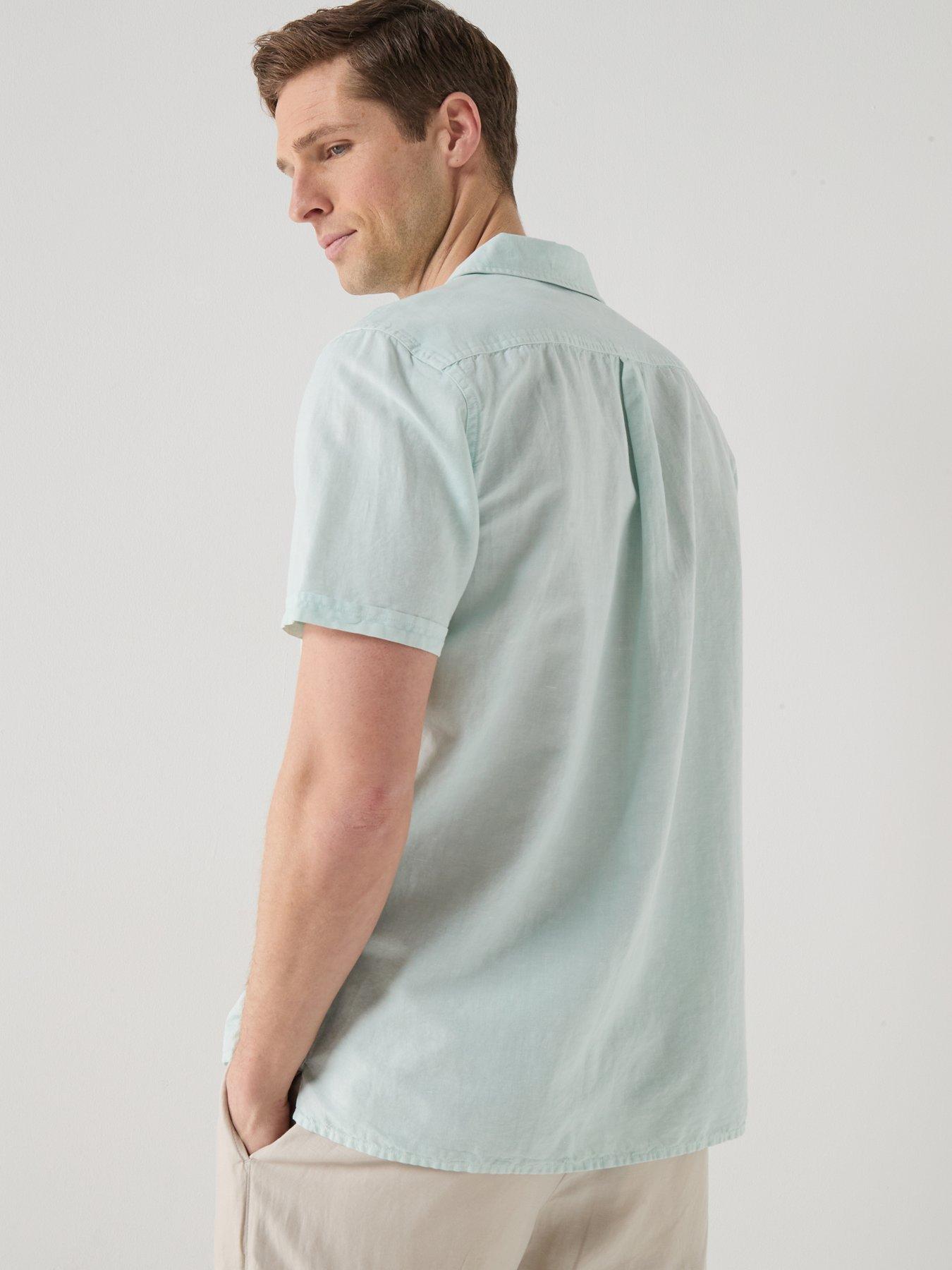Image 2 of 4 of Barbour Landkey Overdyed Open Collar Fit Short Sleeve Shirt - Light Blue