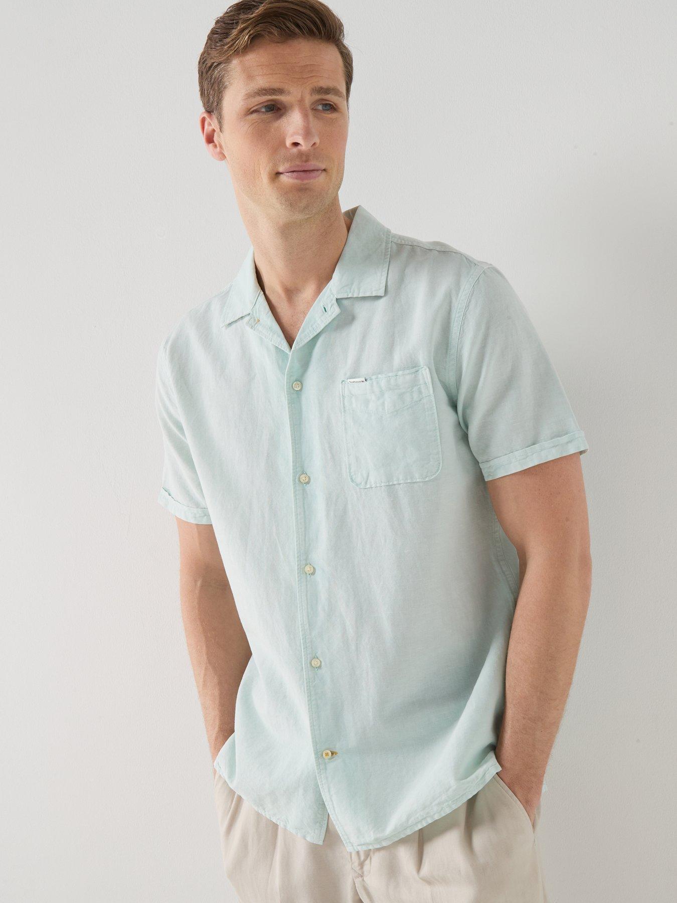 Image 4 of 4 of Barbour Landkey Overdyed Open Collar Fit Short Sleeve Shirt - Light Blue