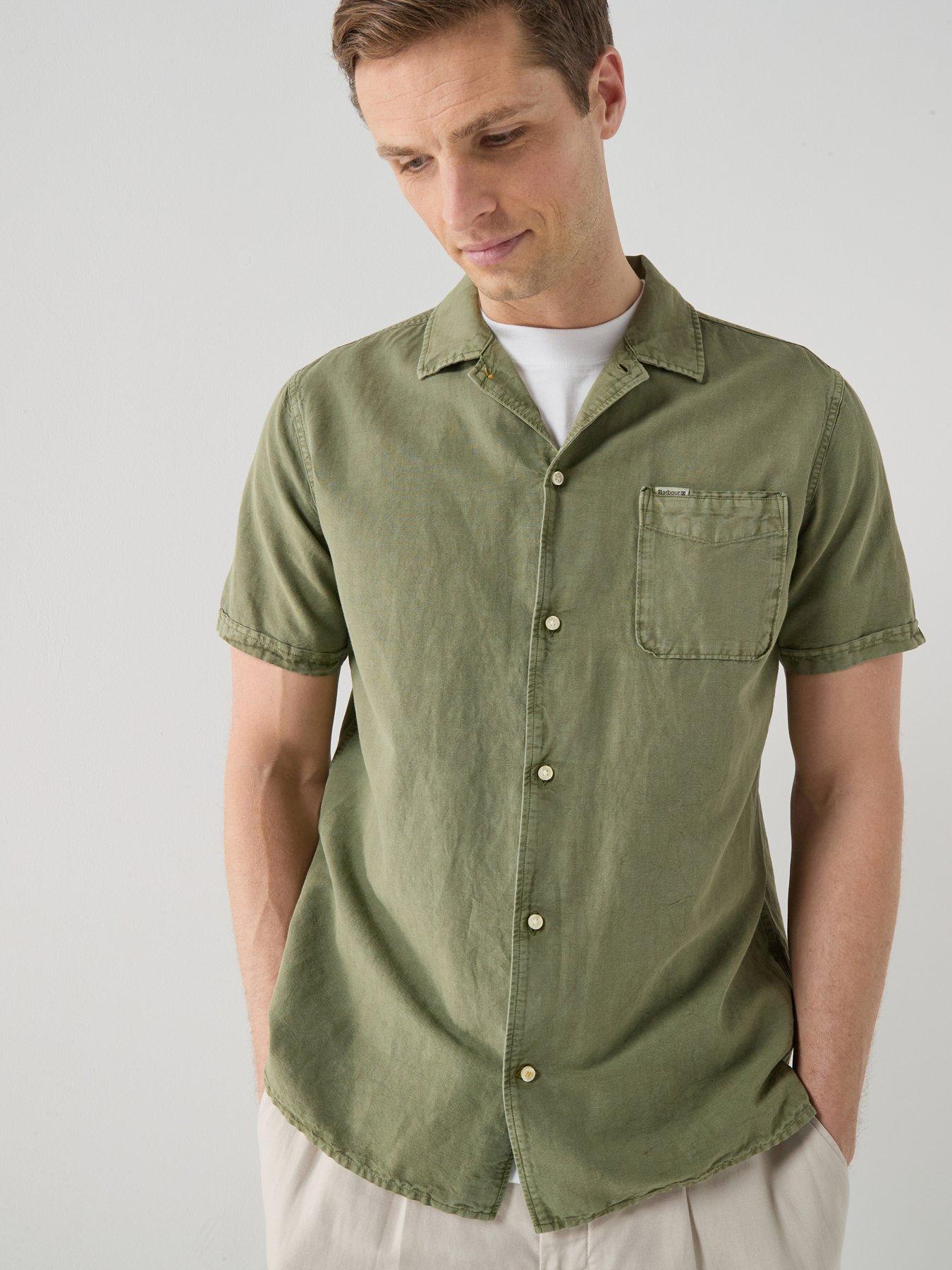 Barbour Barbour Landkey Overdyed Relaxed Open Collar Fit Short Sleeve Shirt - Khaki