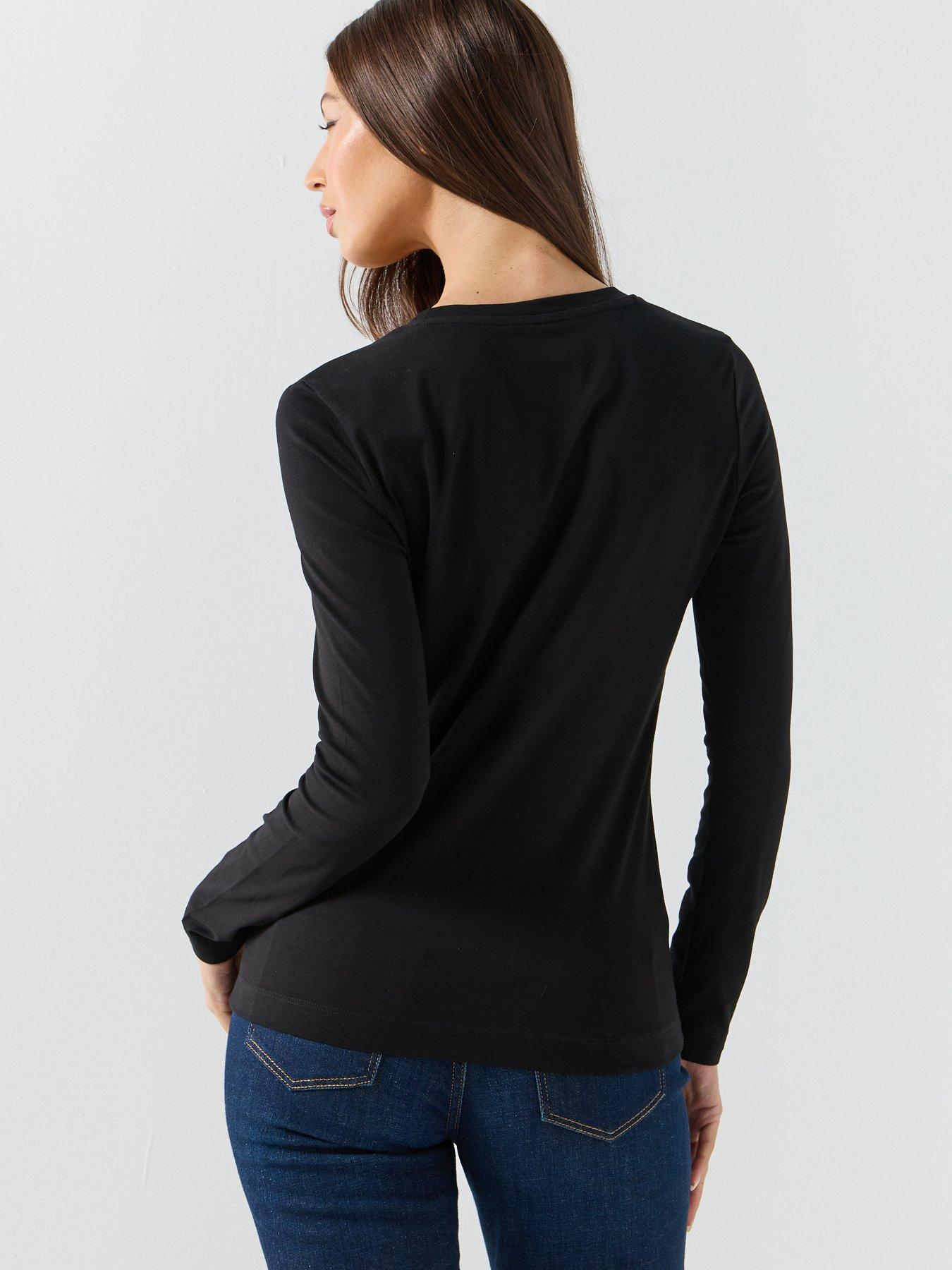 Image 2 of 5 of Guess Jeans Long Sleeve Leo Triangle T-Shirt - Black