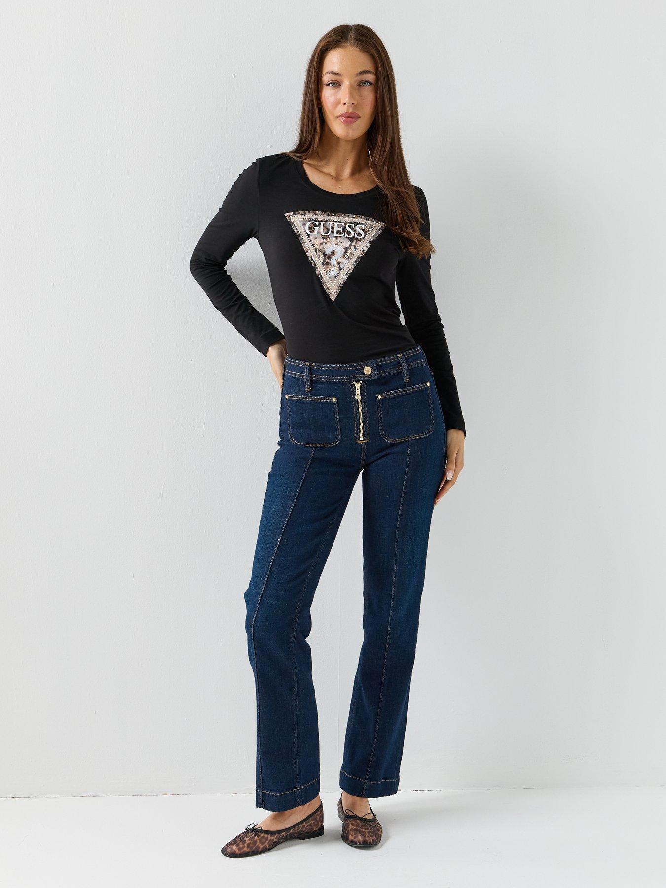 Image 3 of 5 of Guess Jeans Long Sleeve Leo Triangle T-Shirt - Black