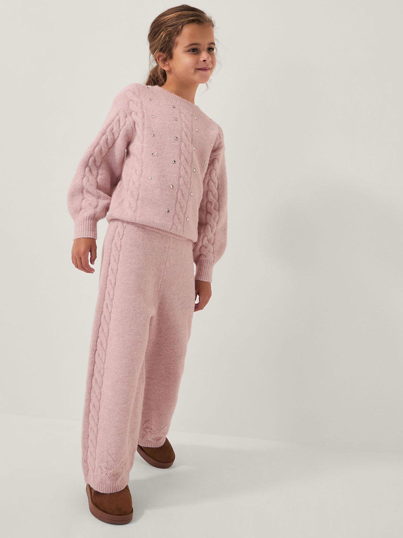 Monsoon Girls Cable Knit Hotfix Co-ord Jumper - Pink