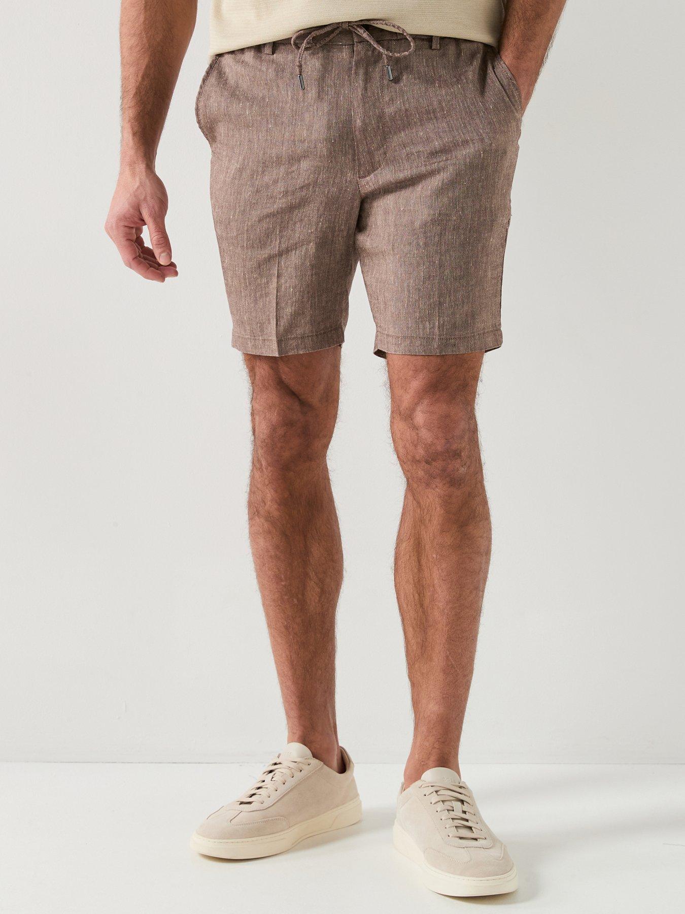BOSS Modern Fit Linen Drawstring Shorts - Brown