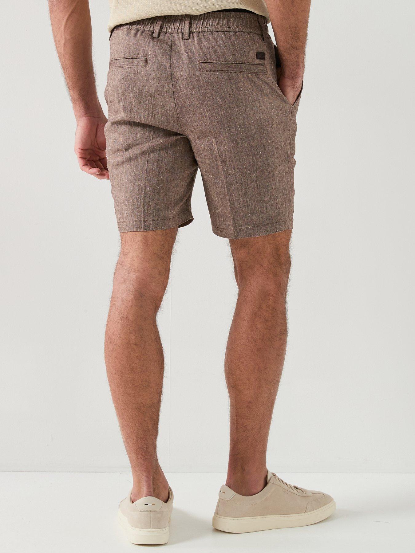 Image 2 of 5 of BOSS Modern Fit Linen Drawstring Shorts - Brown