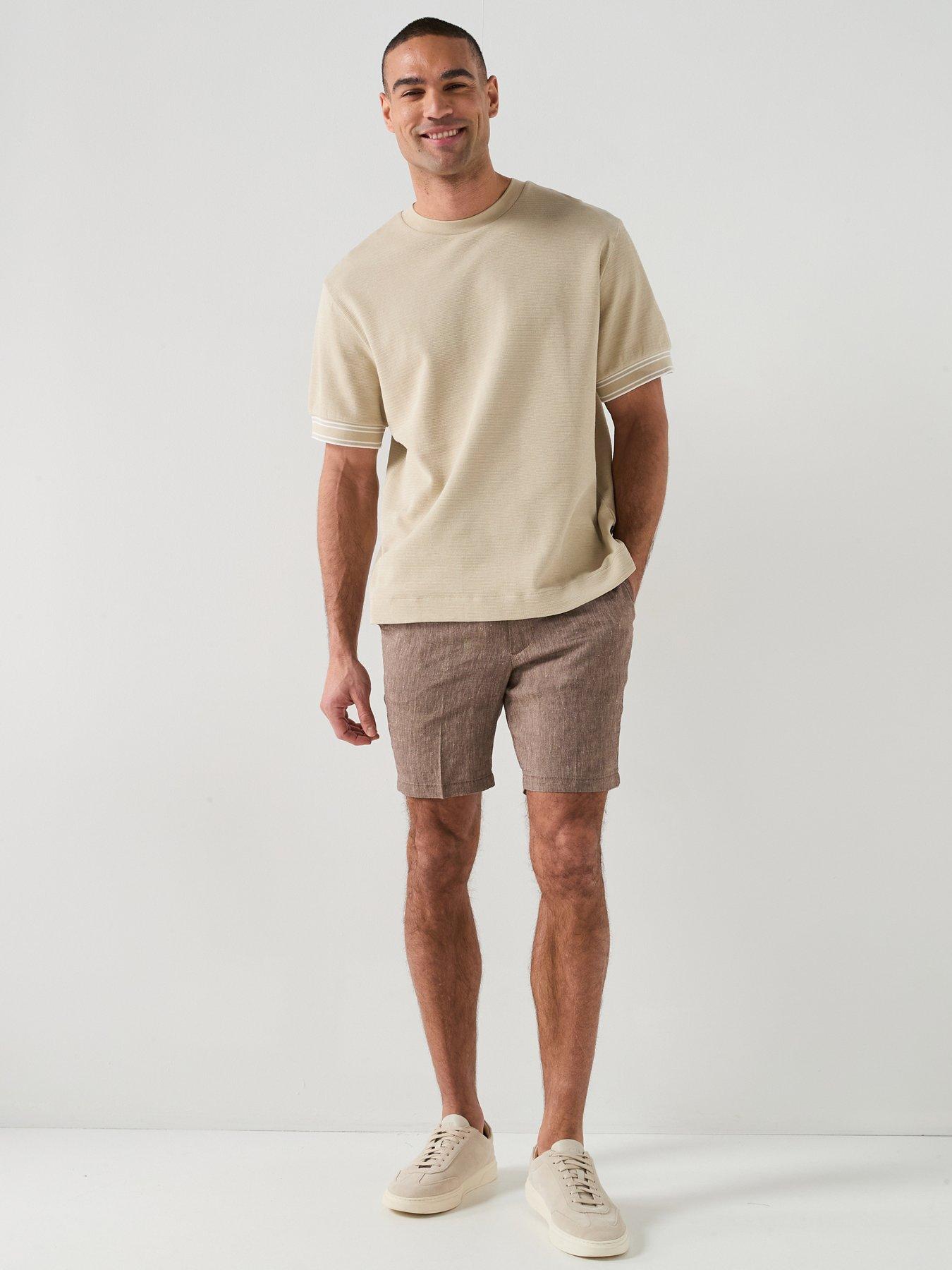 Image 3 of 5 of BOSS Modern Fit Linen Drawstring Shorts - Brown