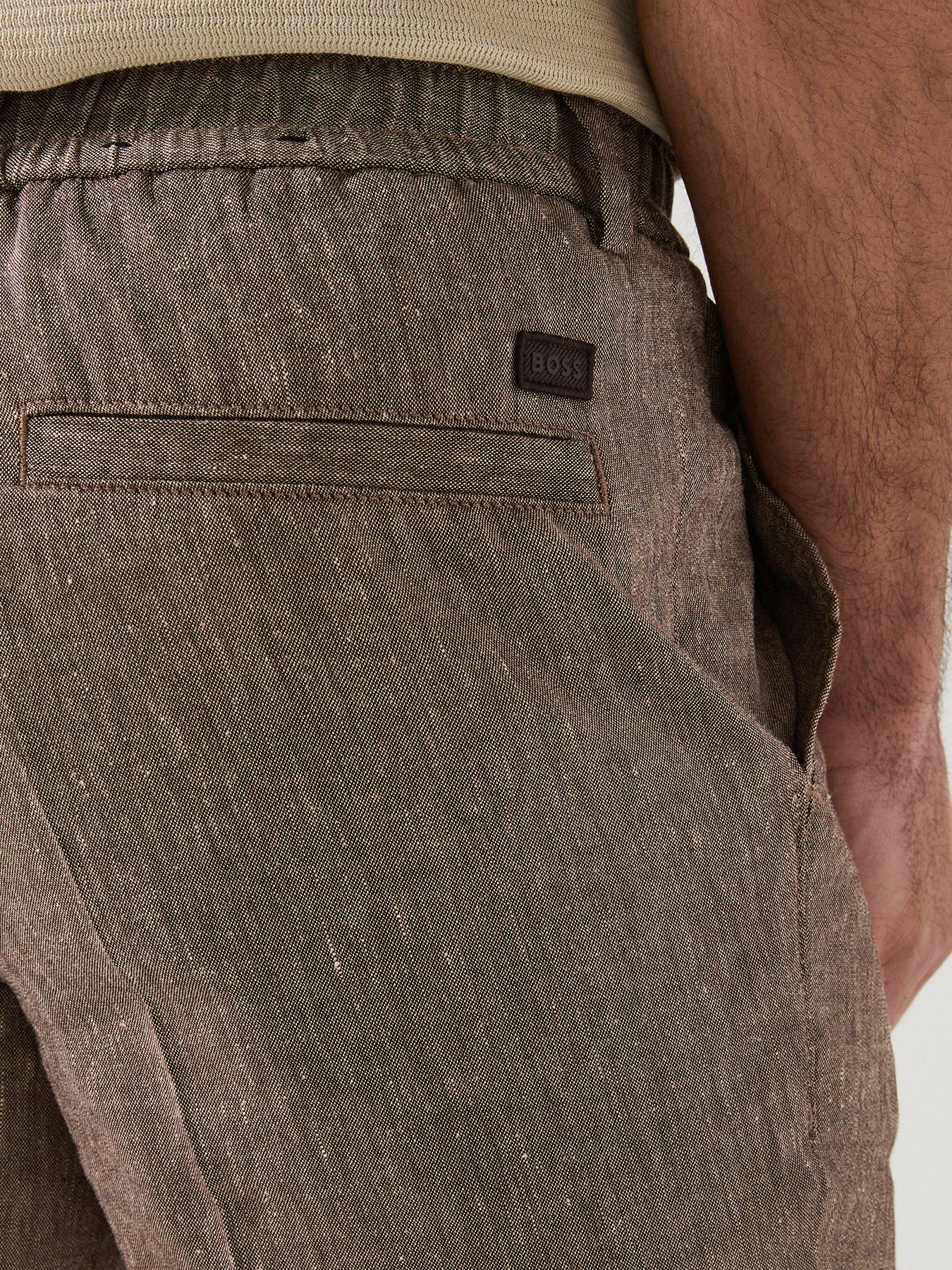 Image 4 of 5 of BOSS Modern Fit Linen Drawstring Shorts - Brown